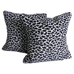 Contemporary Black & Silver Cheetah Print Accent Pillows, a Pair