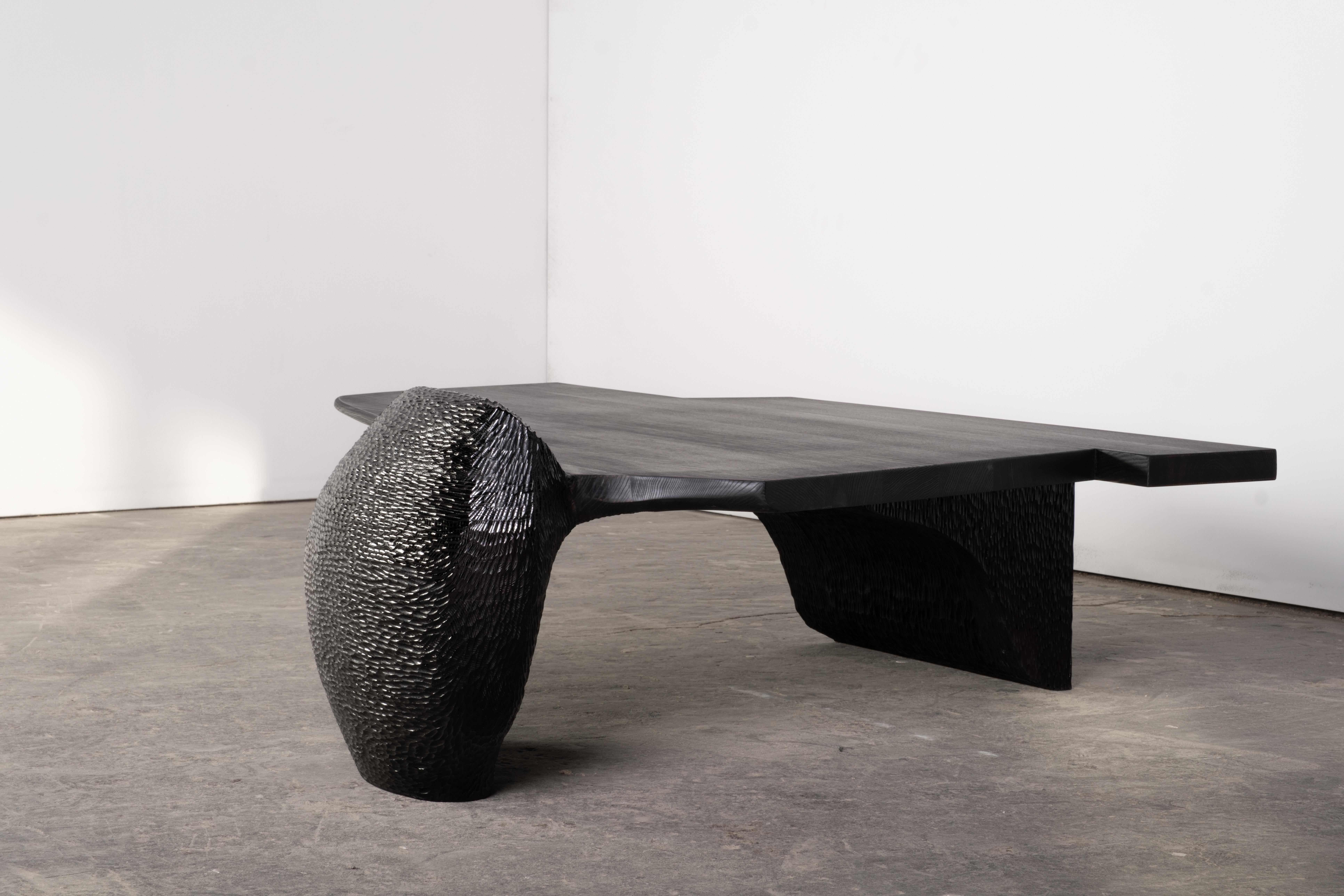 Hand-Carved Contemporary Black stained ash EM303 coffee table For Sale