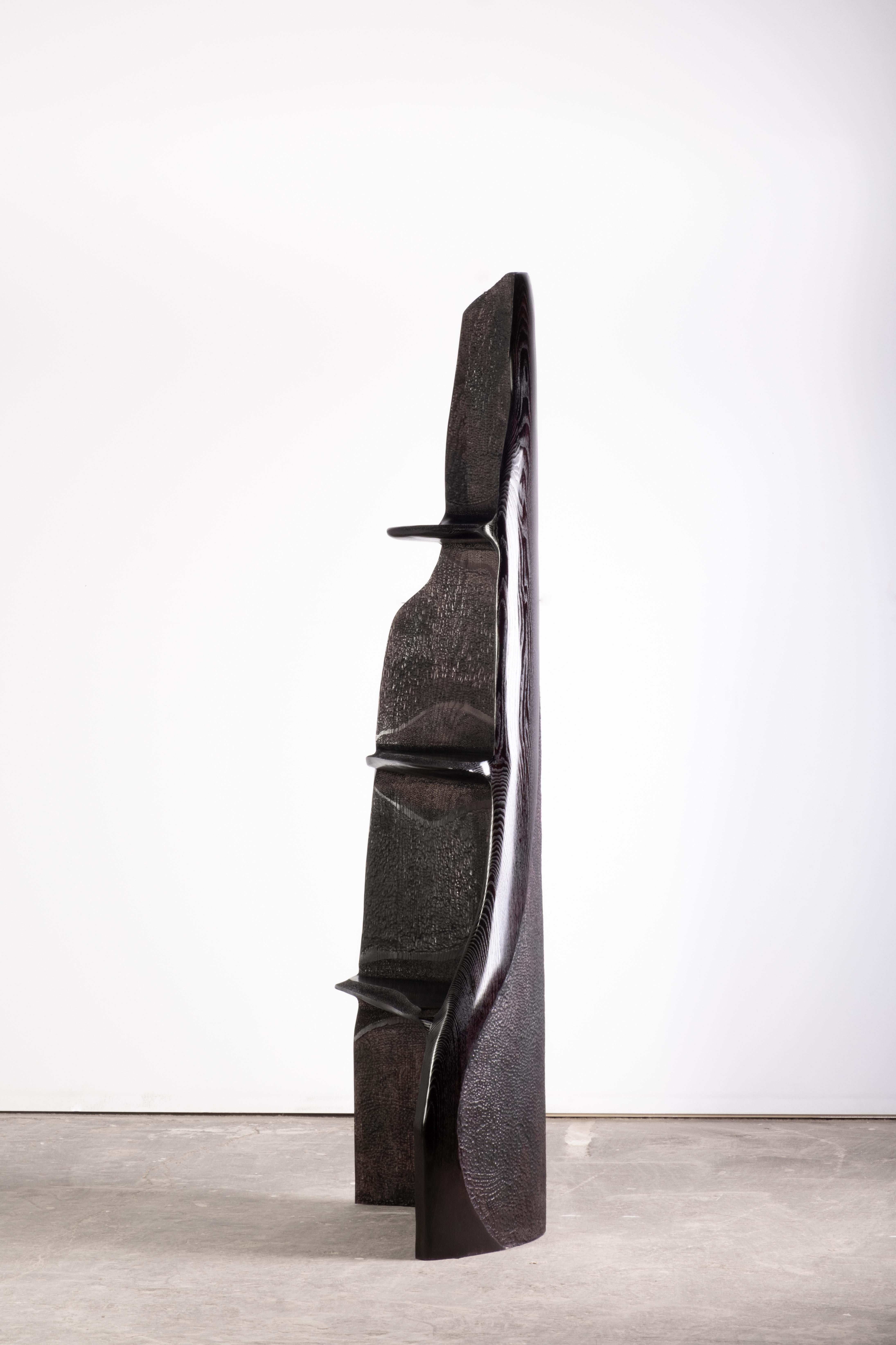 Hand-Carved Contemporary Black stained ash EM305 Shelf For Sale