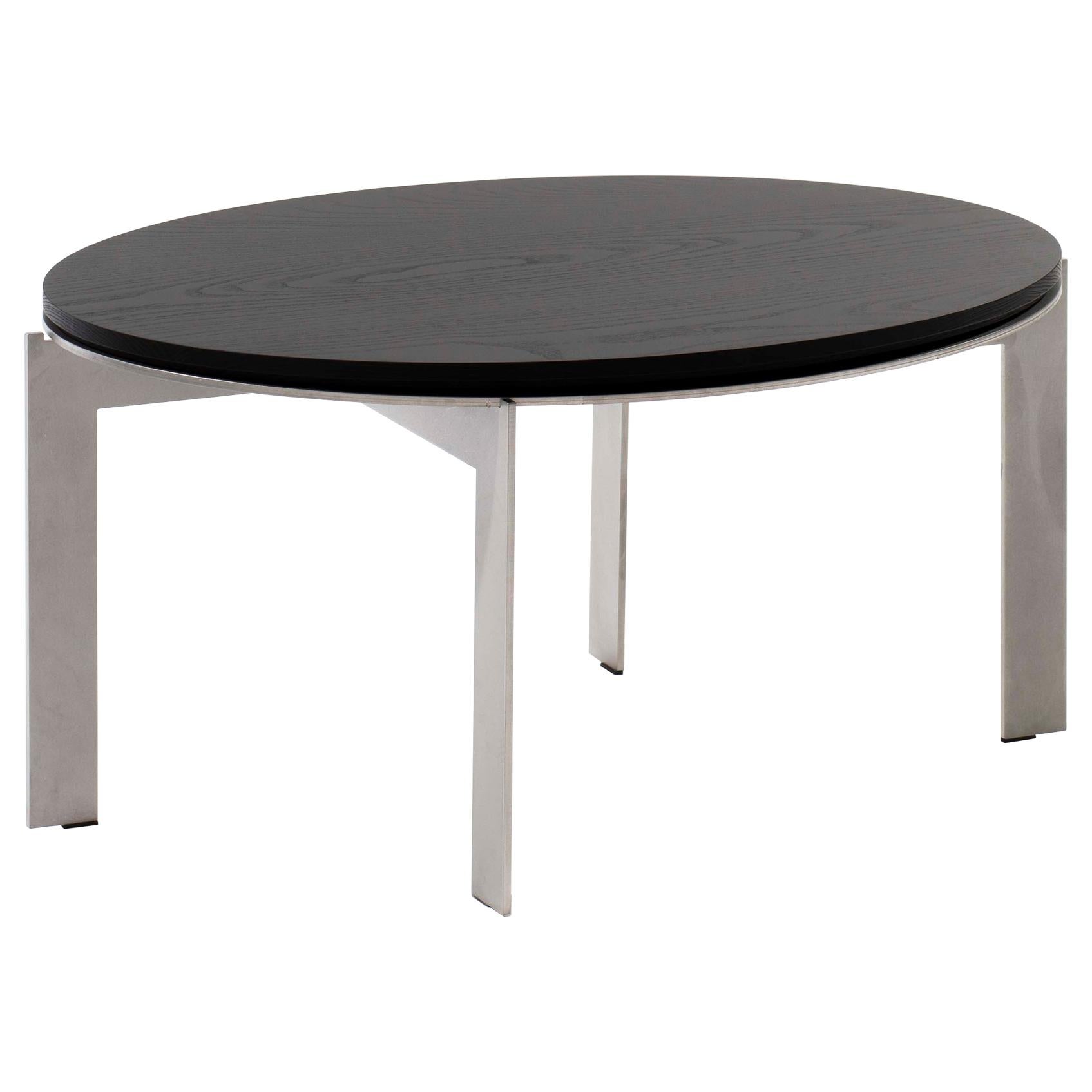 Modern contemporary oval ellipse side table, steel and black ash wood, Belgium For Sale