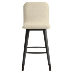 Contemporary Black Stained Oak and White Boucle Mistral Bar Stool