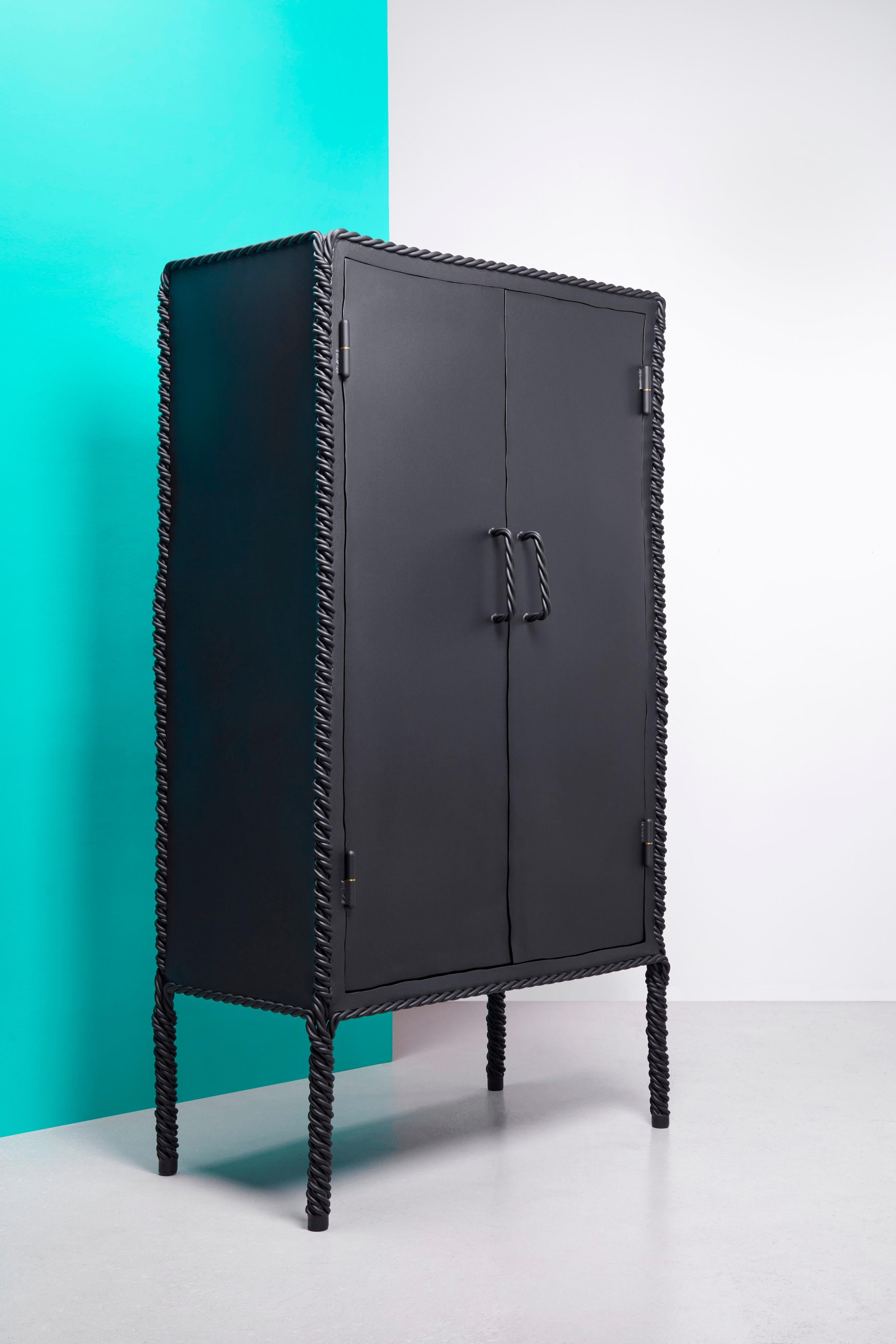 Pressed Contemporary Black Steel Twisted Cabinet XL by Ward Wijnant For Sale