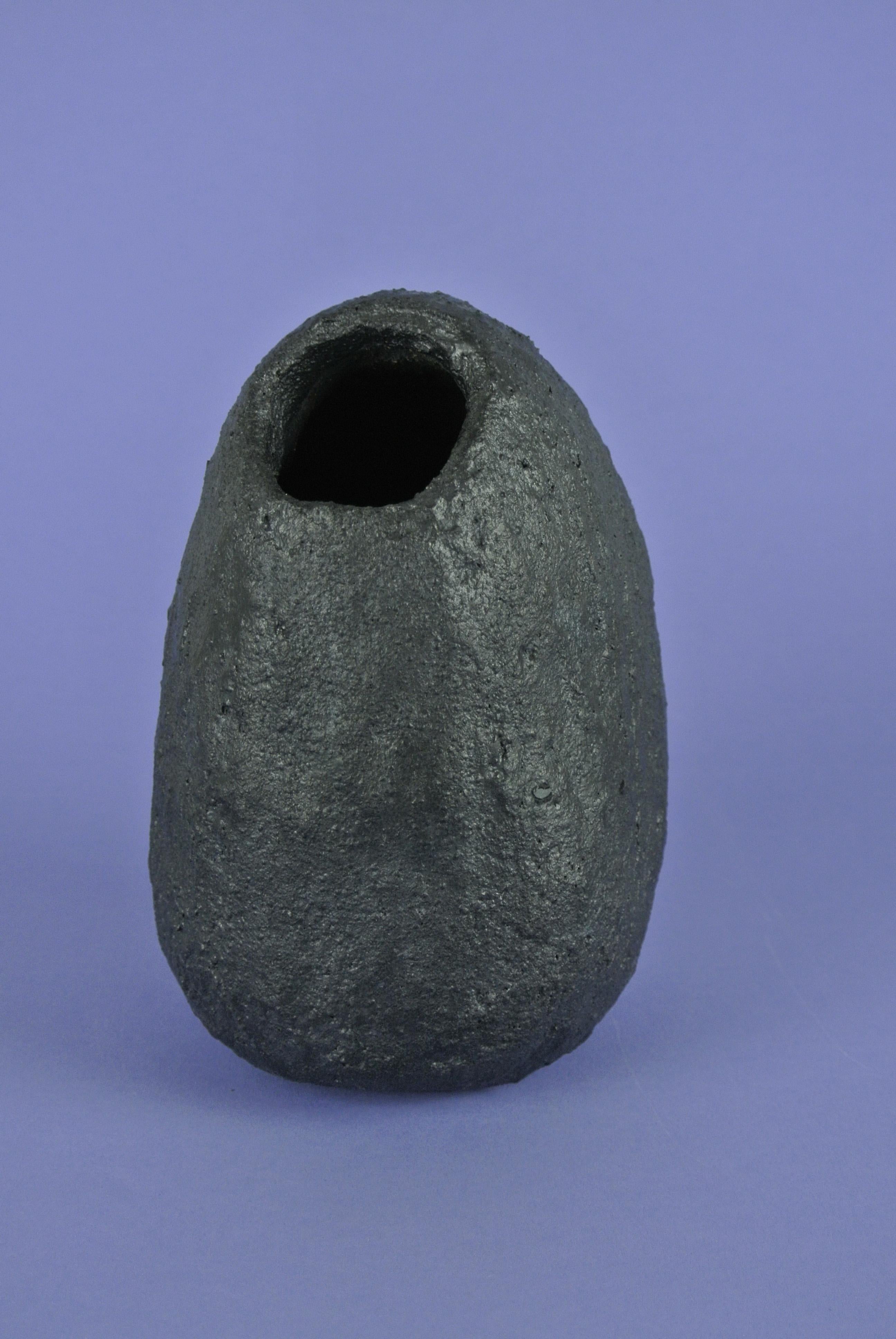 Hand-Crafted Contemporary Black Stoneware Bird House with Black Glaze For Sale