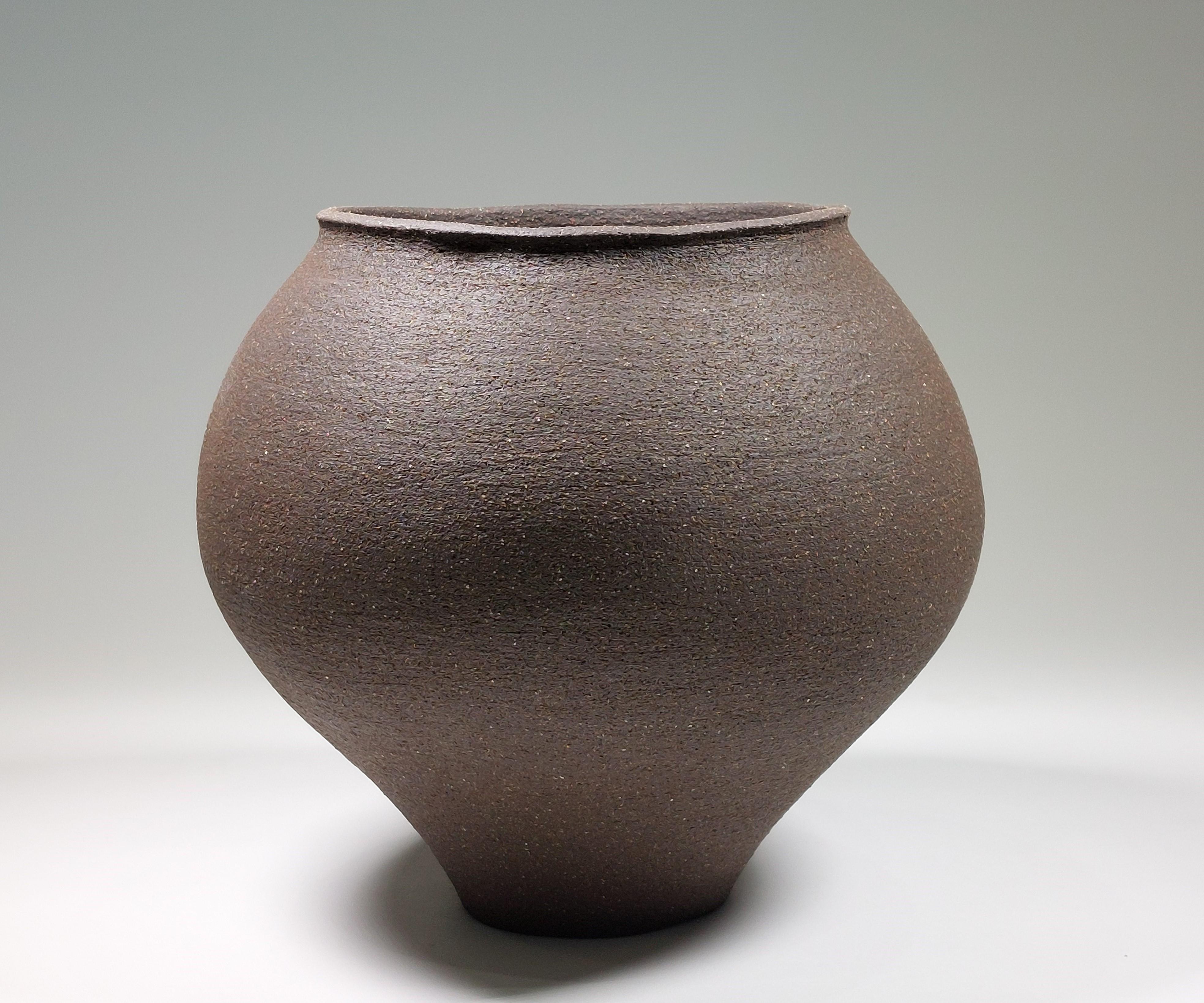 Hand-Crafted Contemporary Black Stoneware Ceramic Vessel by Rachel Peters, Short, In Stock. For Sale