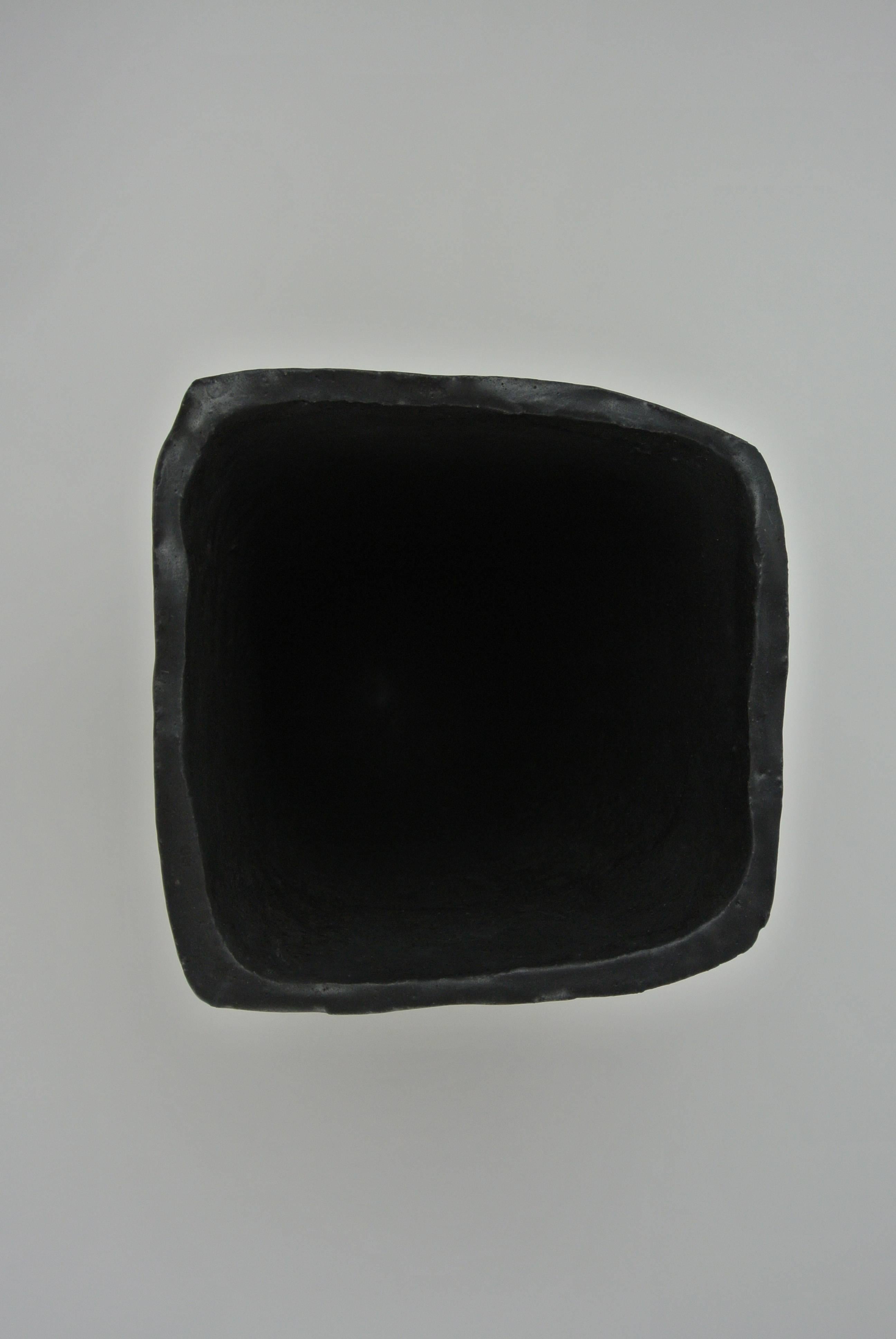 Organic Modern Contemporary Black Stoneware Vase with Black Matte Glaze