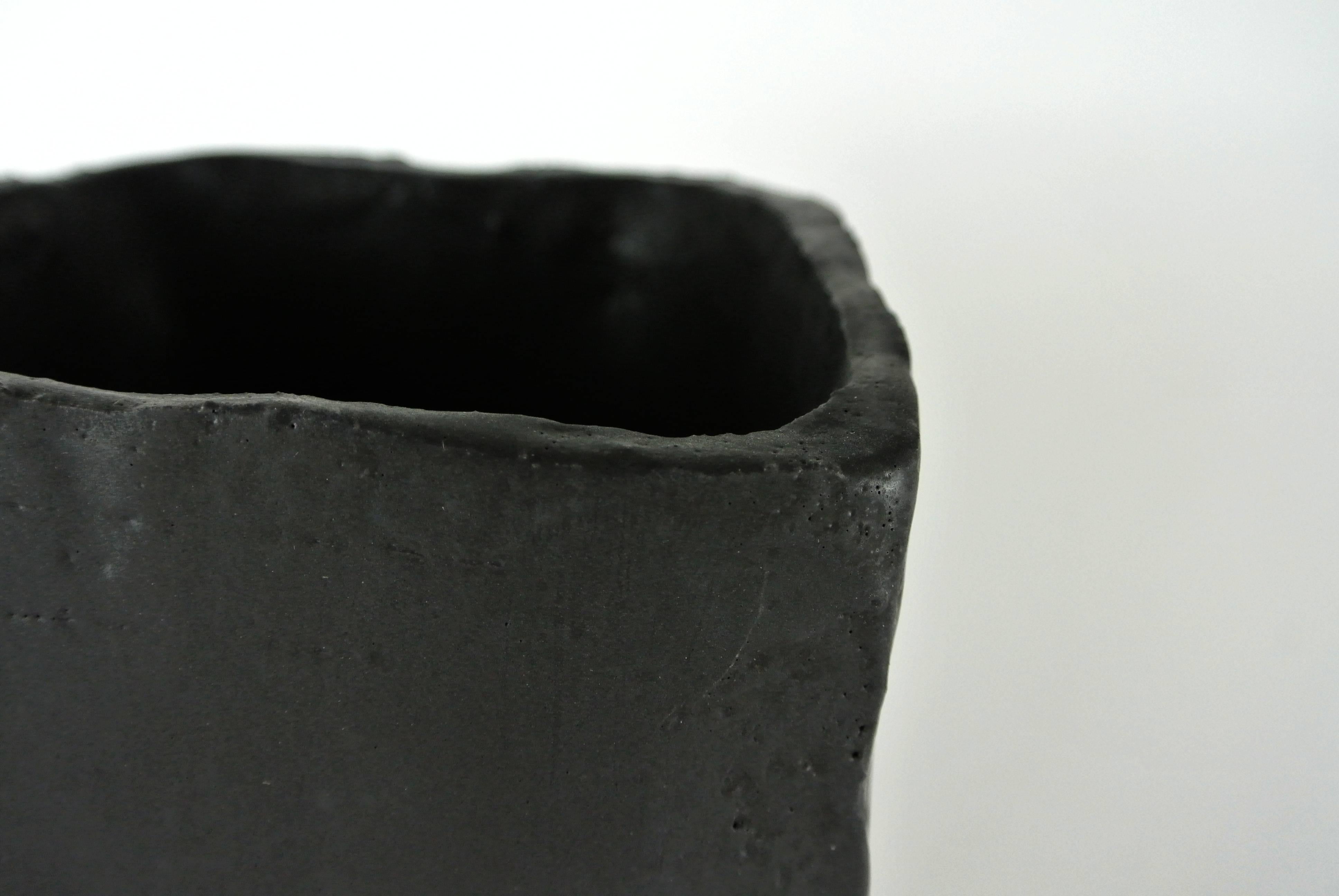 German Contemporary Black Stoneware Vase with Black Matte Glaze
