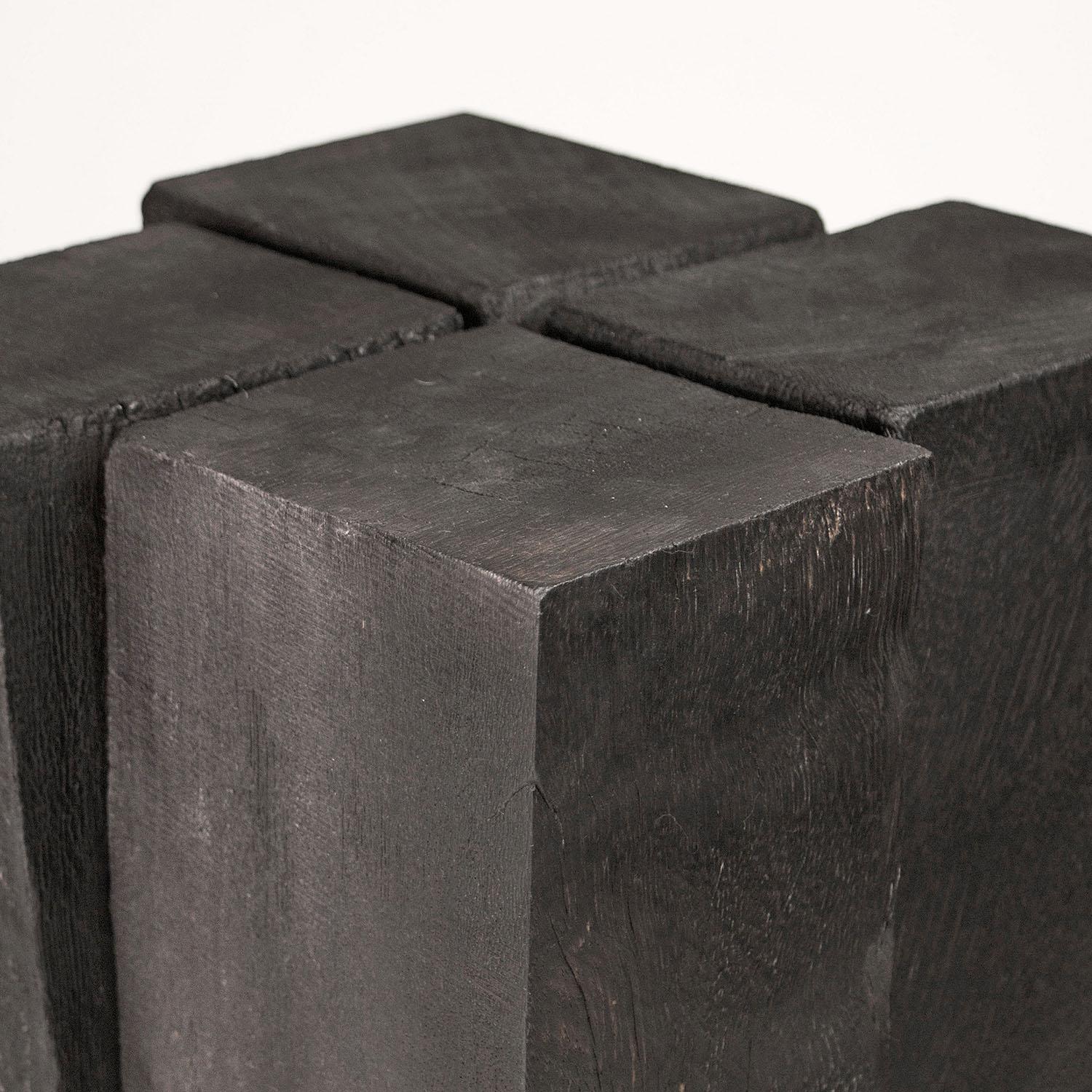 Modern Contemporary Black Stool in Iroko Wood, Four Legs by Arno Declercq For Sale