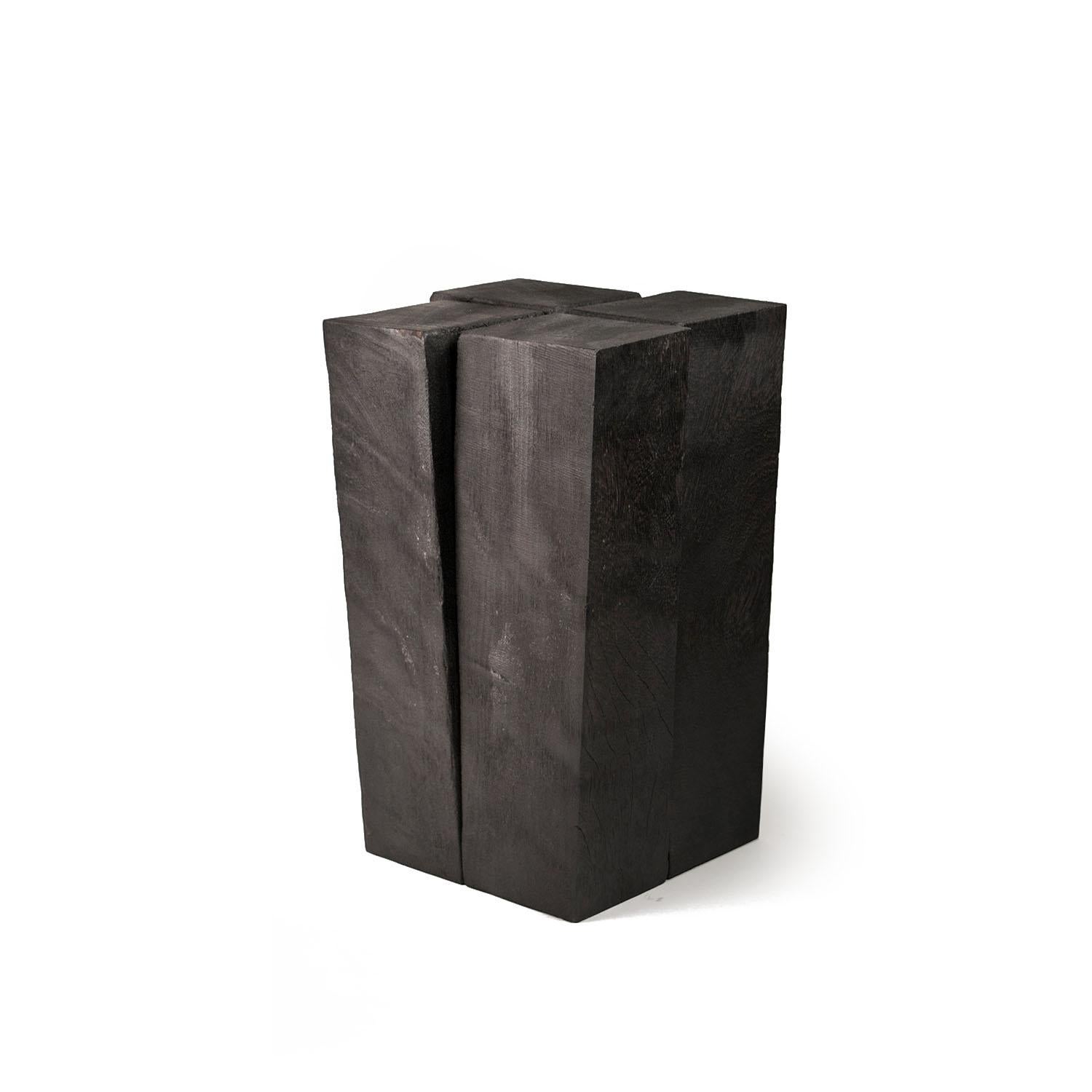 Belgian Contemporary Black Stool in Iroko Wood, Four Legs by Arno Declercq For Sale