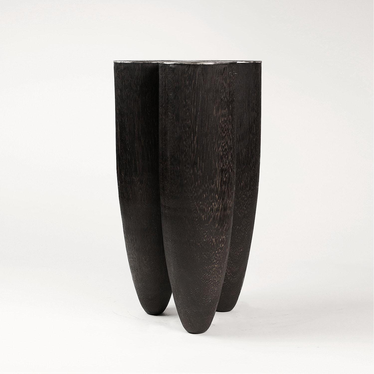 Modern Contemporary Black Stool in Iroko Wood, Senufo by Arno Declercq For Sale