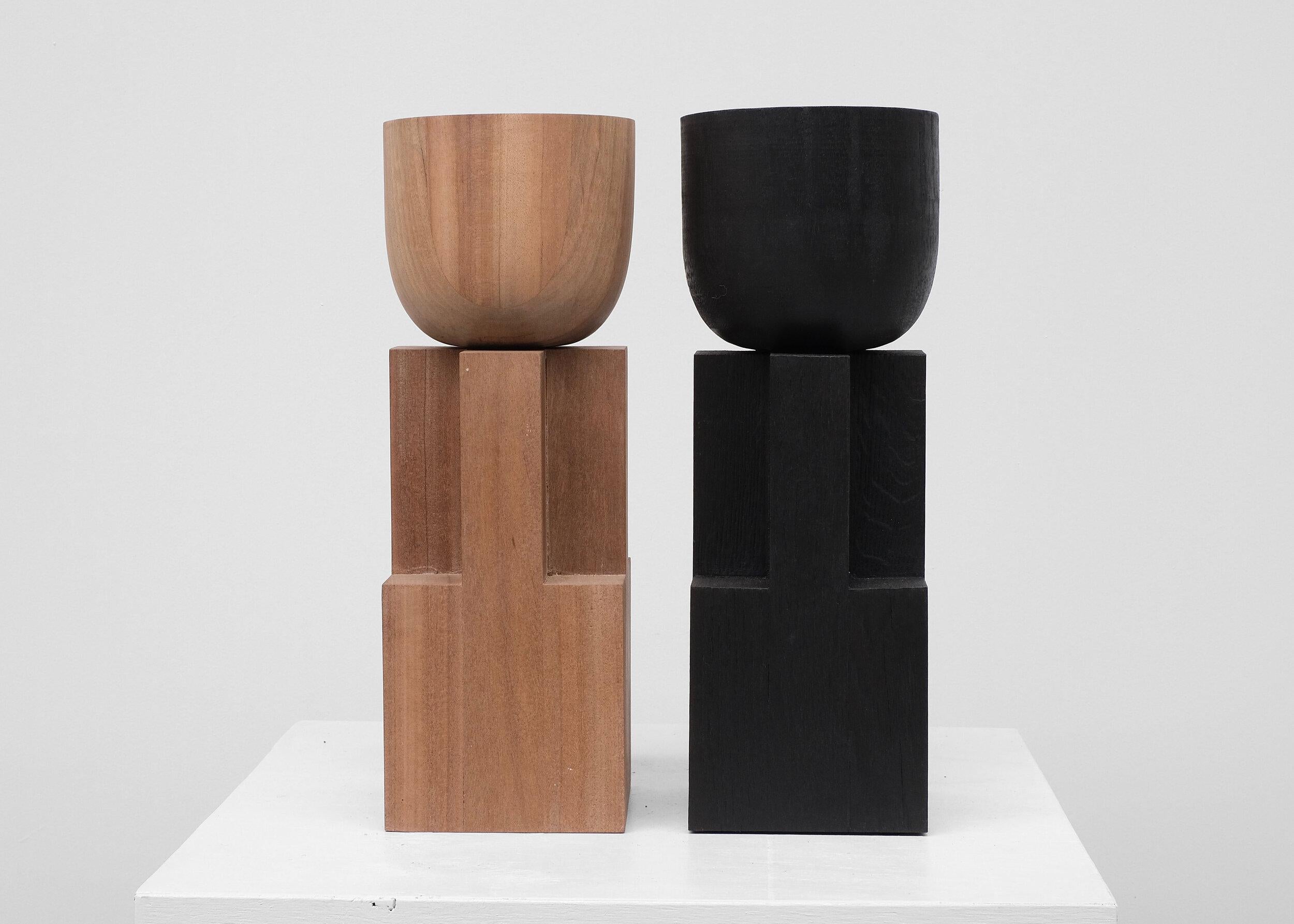 Modern Contemporary Black Vase in Iroko Wood, Goblet Vase by Arno Declercq For Sale