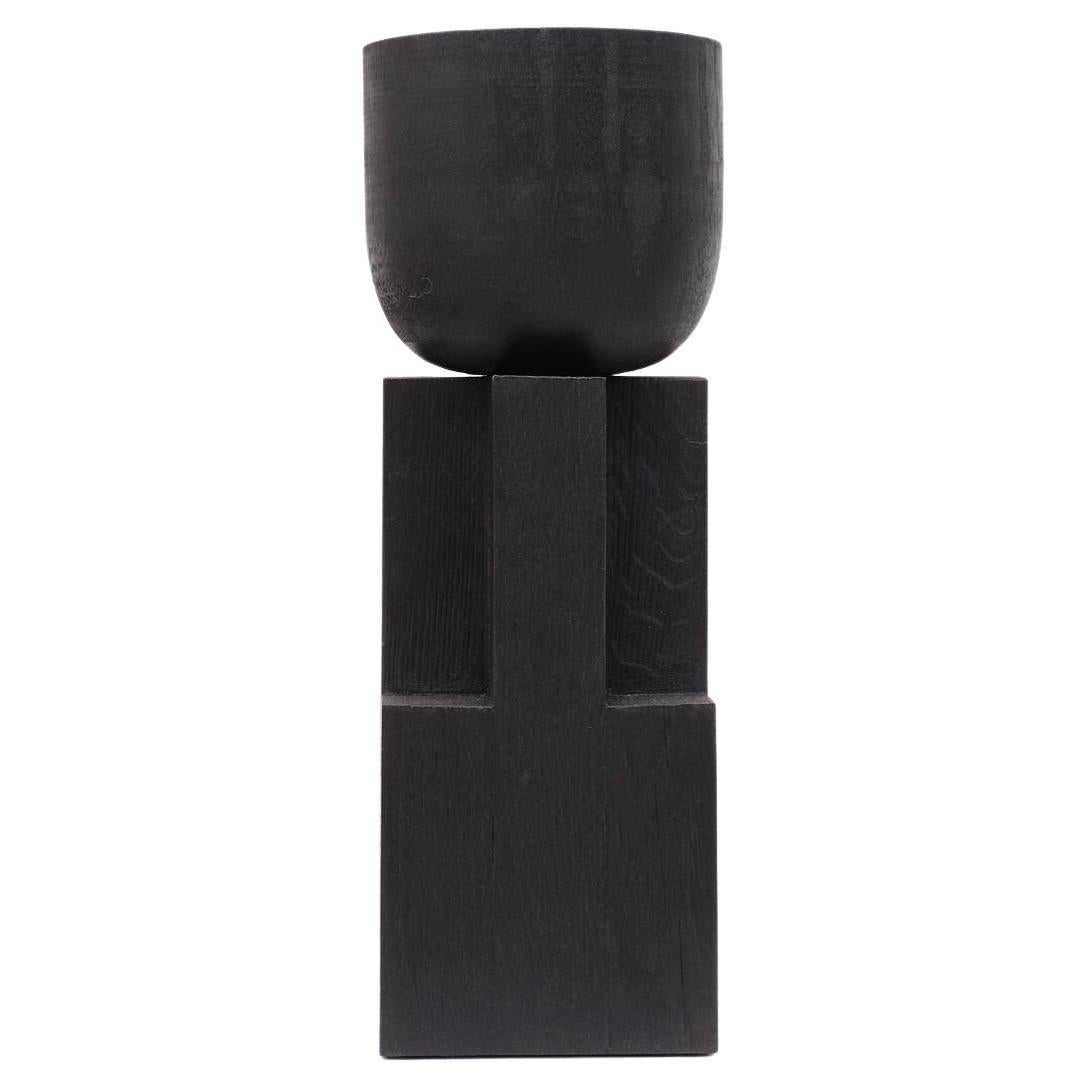 Contemporary Black Vase in Iroko Wood, Goblet Vase by Arno Declercq For Sale