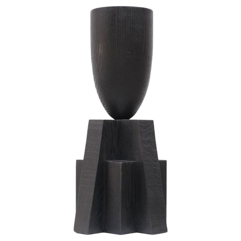 Contemporary Black Vase in Oak, Babel Vase by Arno Declercq For Sale at 1stDibs