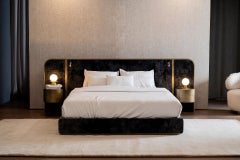 Contemporary Black Velvet and Brass Toscana US Queen Size Bed By Greenapple