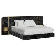 Contemporary Black Velvet and Brass Toscana US Queen Size Bed By Greenapple