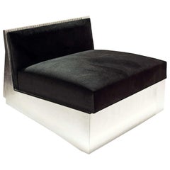 21st Century Modern Black Velvet and Silver Leaf Armchair