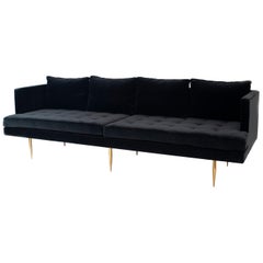 Contemporary Black Velvet Sofa