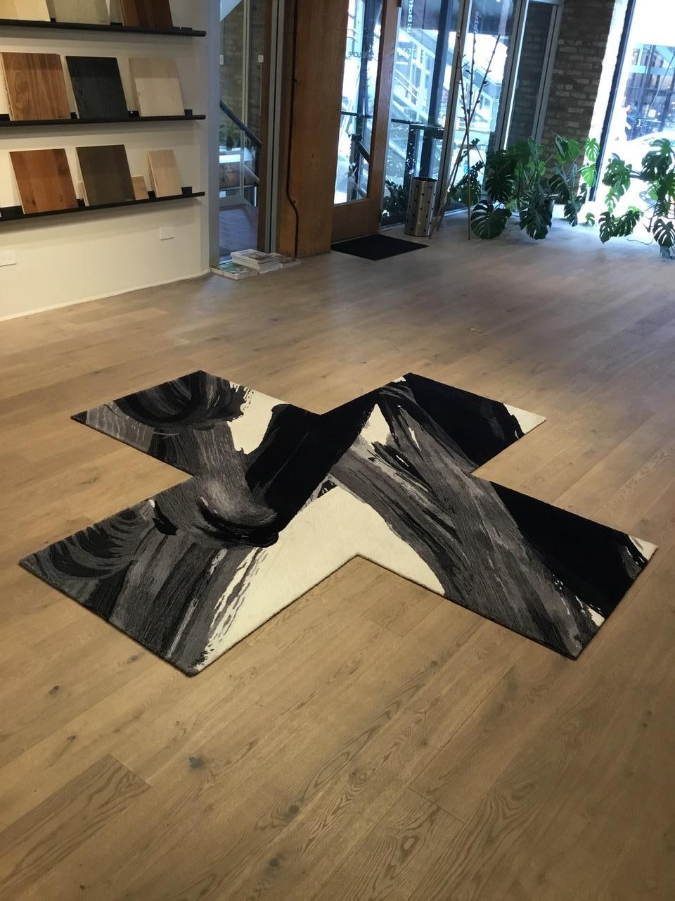Contemporary Black, White and Grey Irregular X Shaped Wool Rug by Henzel Studio 3