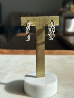 Contemporary Black & White Diamond 14k White Gold Twisted Hoop Earrings
