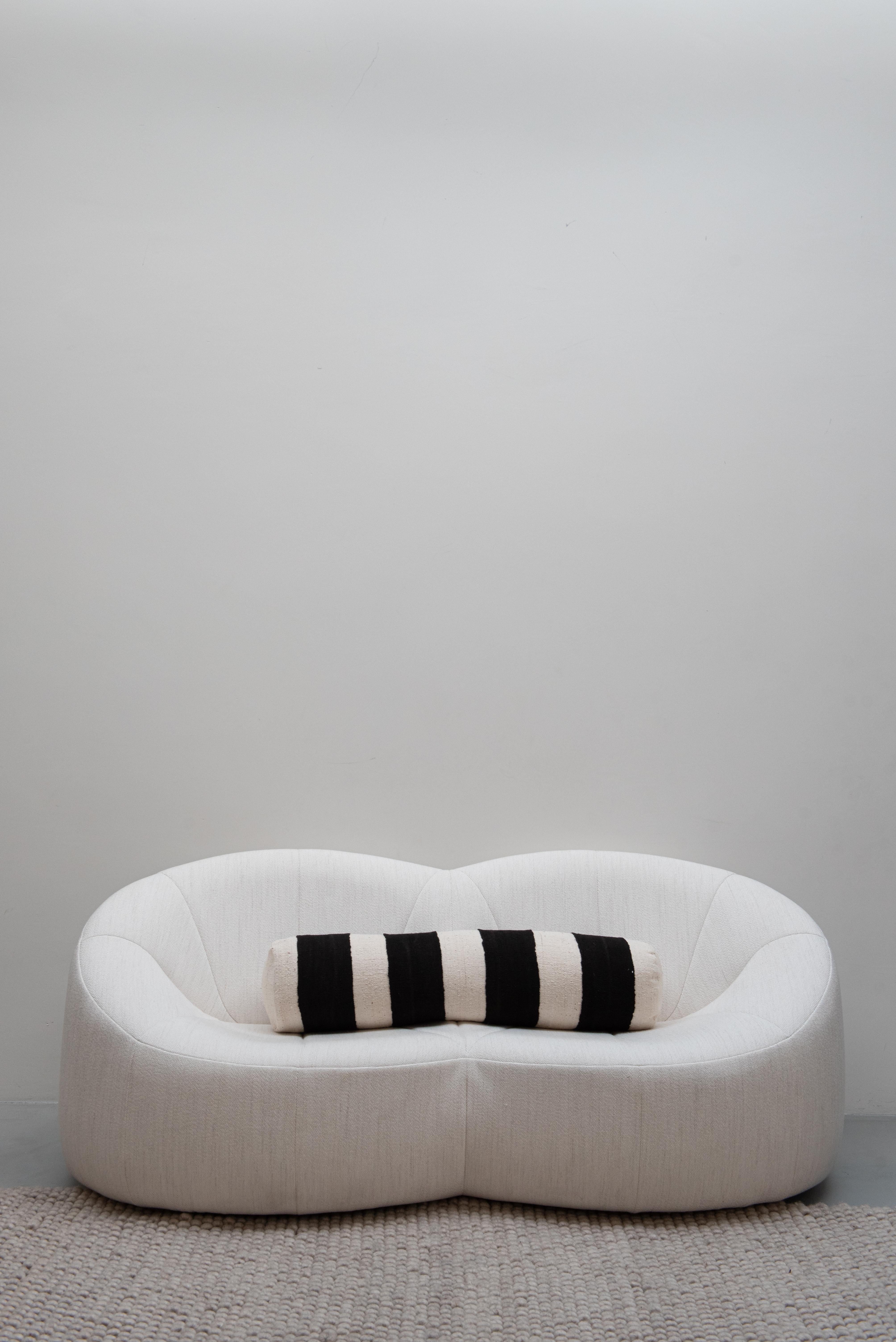 Organic Modern Contemporary Black & White Handwoven Cushion / Bolster for on Your Bed or Sofa For Sale