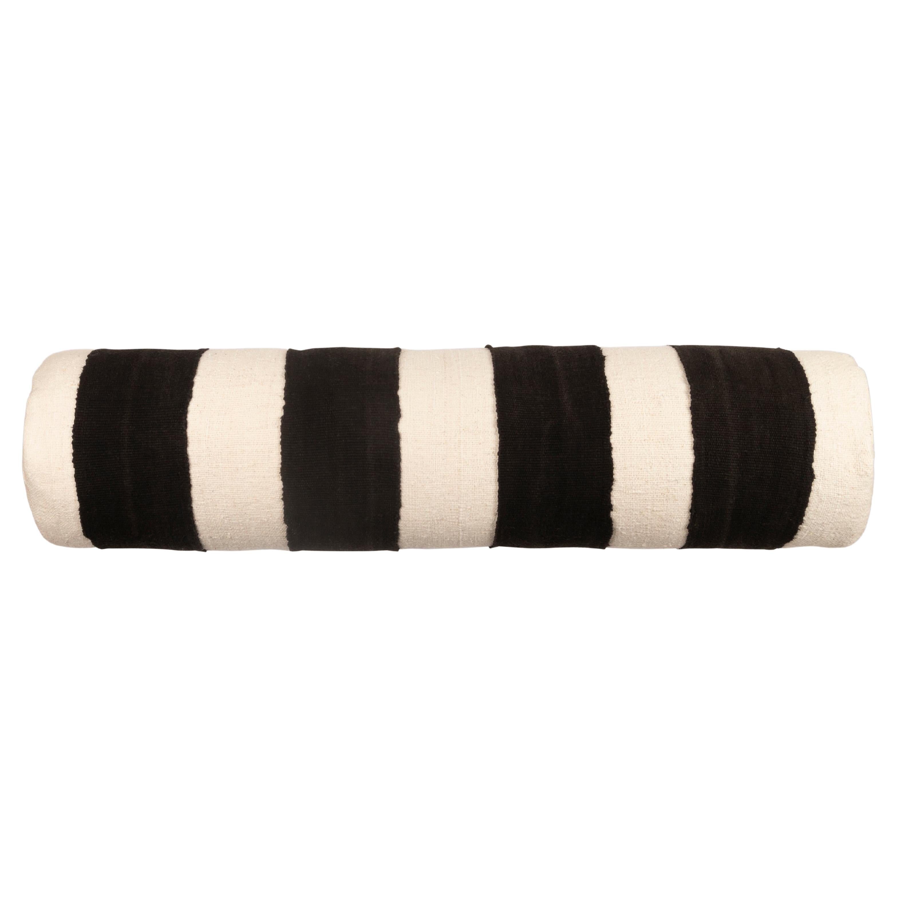 Contemporary Black & White Handwoven Cushion / Bolster for on Your Bed or Sofa For Sale
