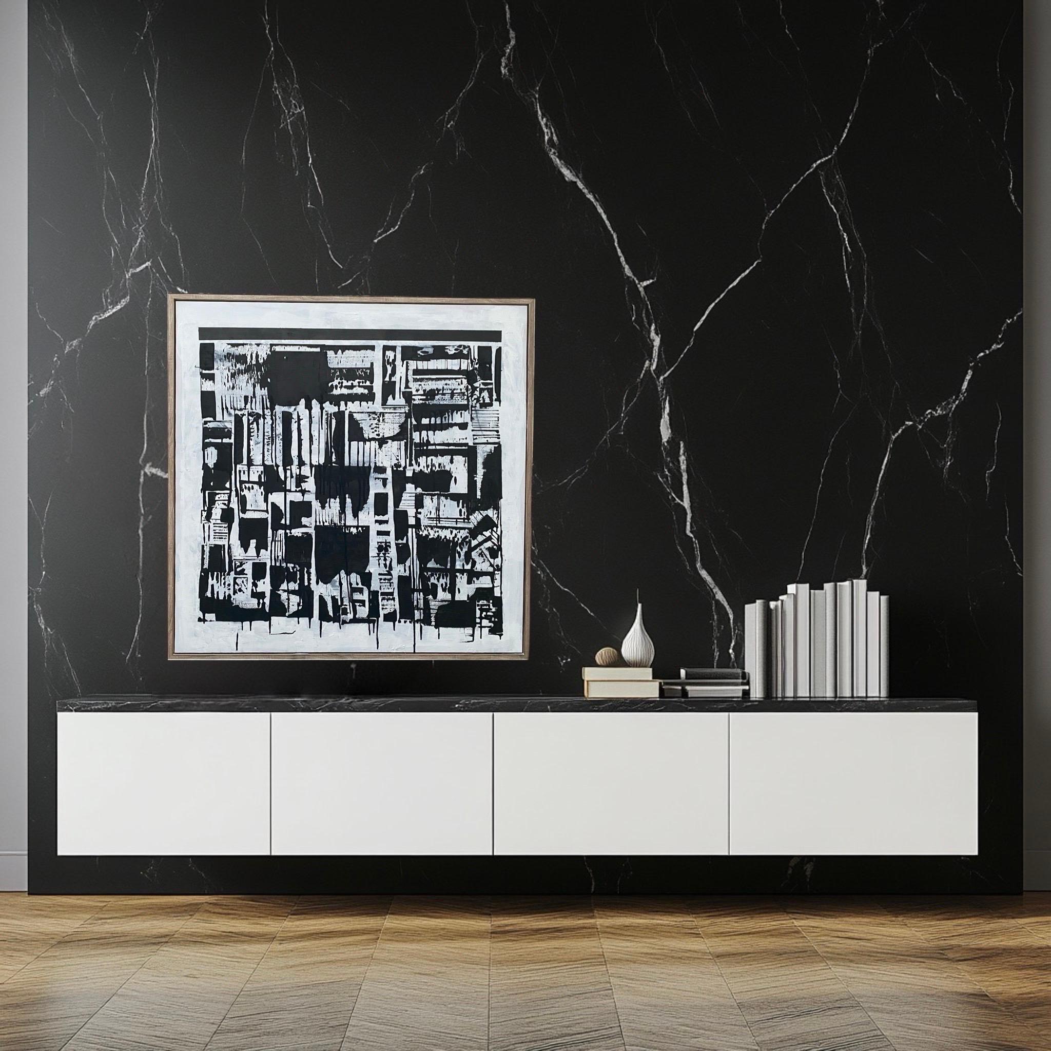 Modern Contemporary Black & White Orig Painting Abstract by Designer George Machado For Sale