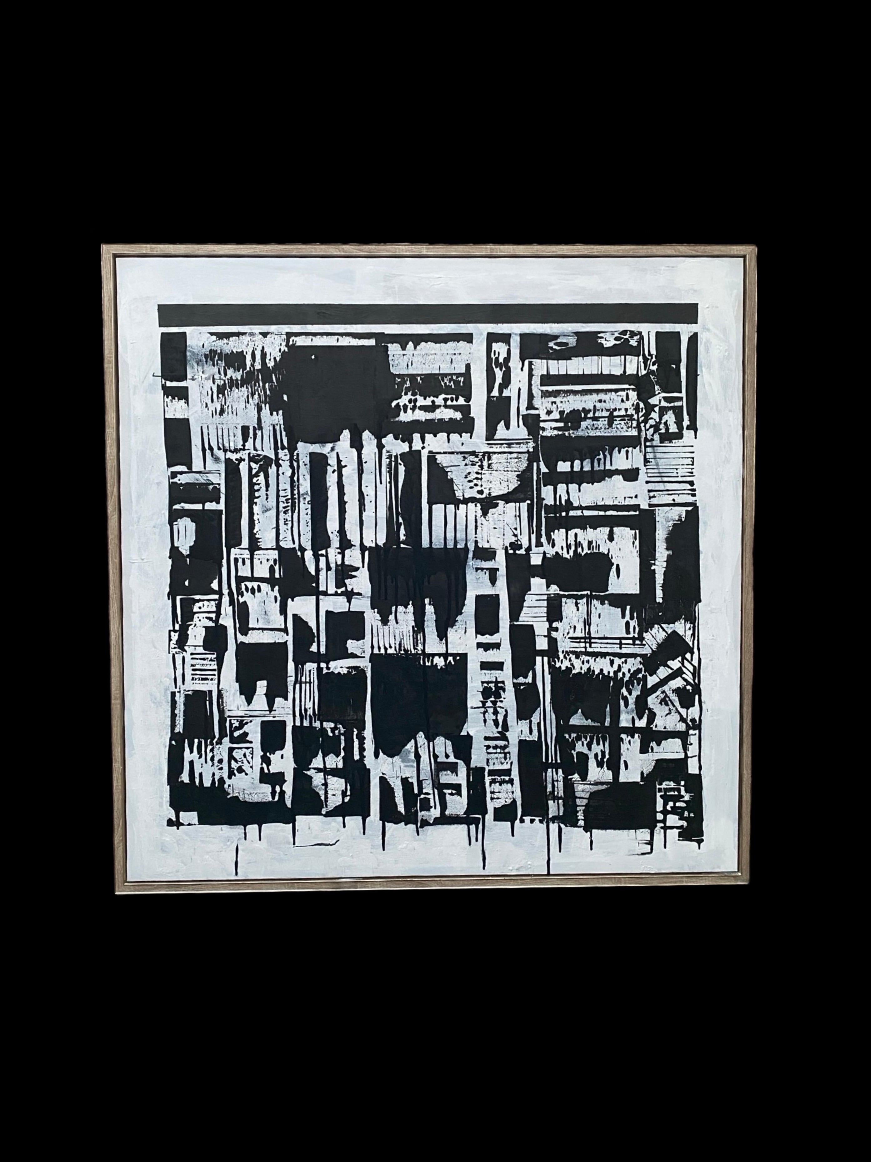 Hand-Painted Contemporary Black & White Orig Painting Abstract by Designer George Machado For Sale