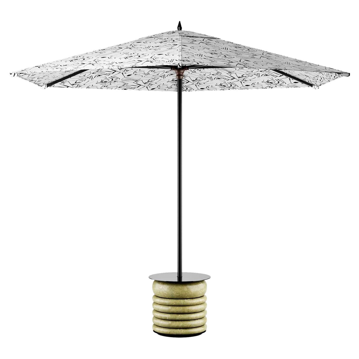 Contemporary Black & White Parasol & Base for Outdoor, Body in Marble