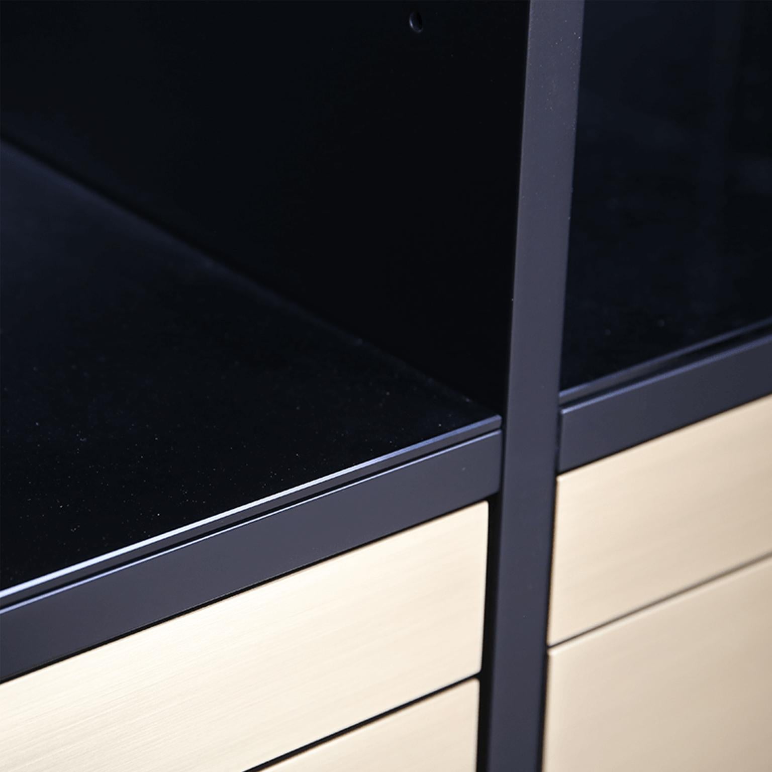 Contemporary Black Wine Bar Cabinet in Brushed Brass, Gold For Sale 2