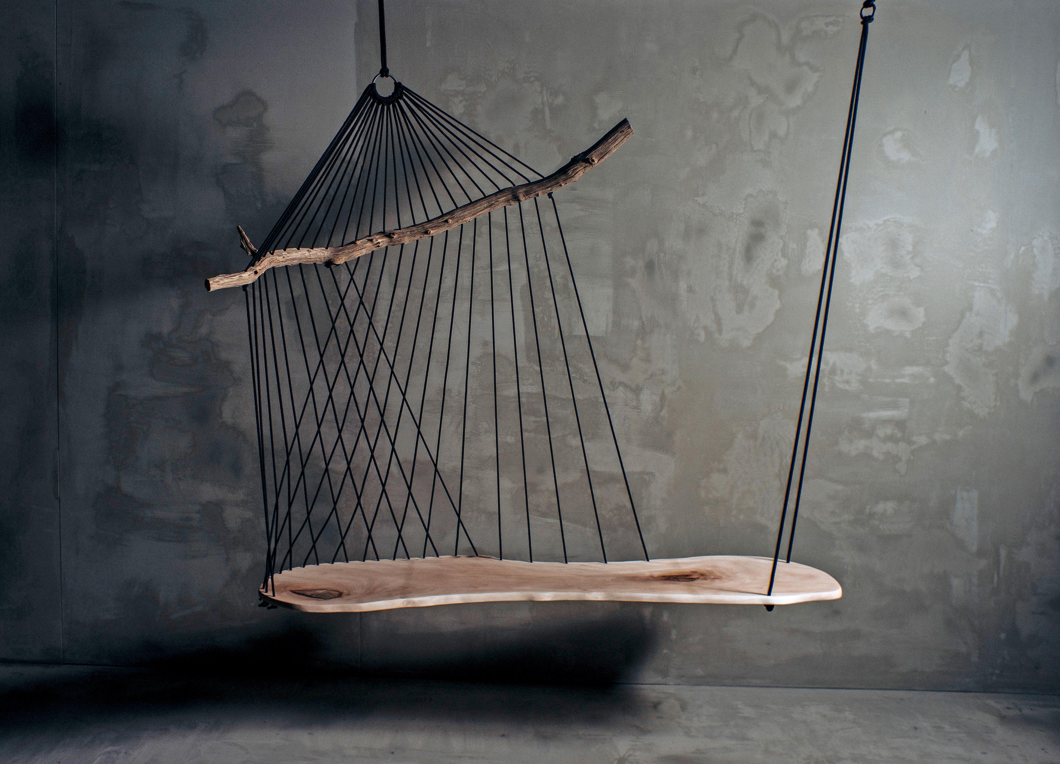 Modern Black Wooden Double Bench / Swing, Floating Divan by Chiel Kuijl For Sale 2