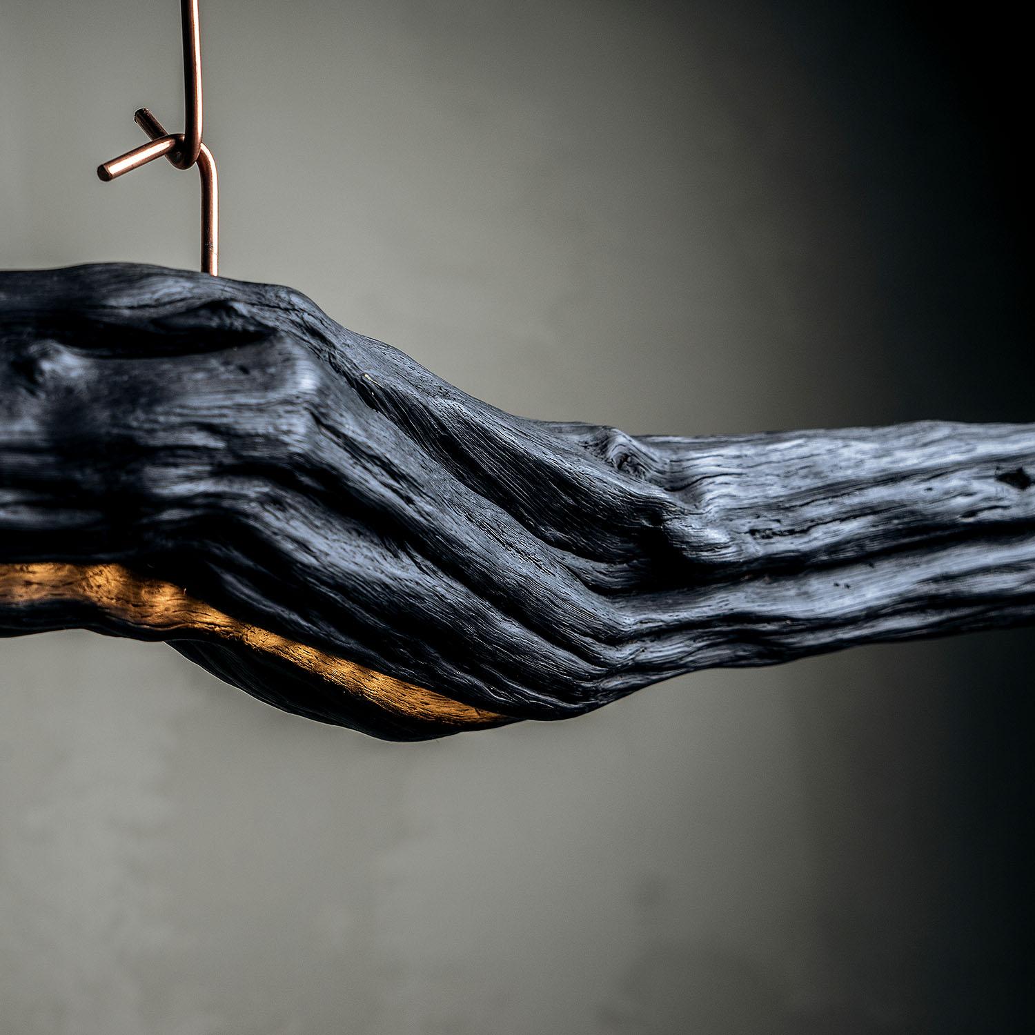 Modern Black Wooden Pendant Light, Burning Ego by WDSTCK For Sale 2