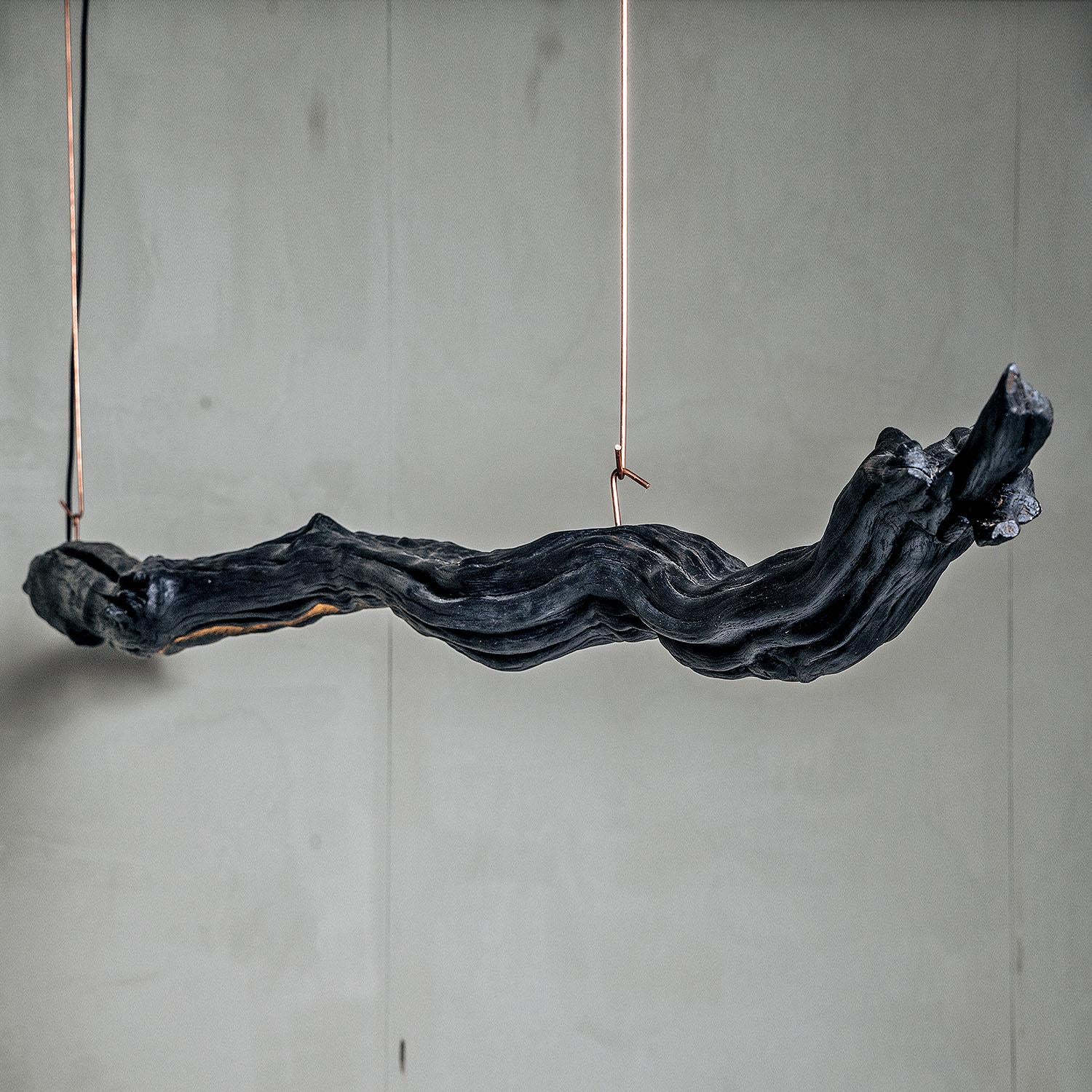 Modern Black Wooden Pendant Light, Burning Ego by WDSTCK For Sale 3