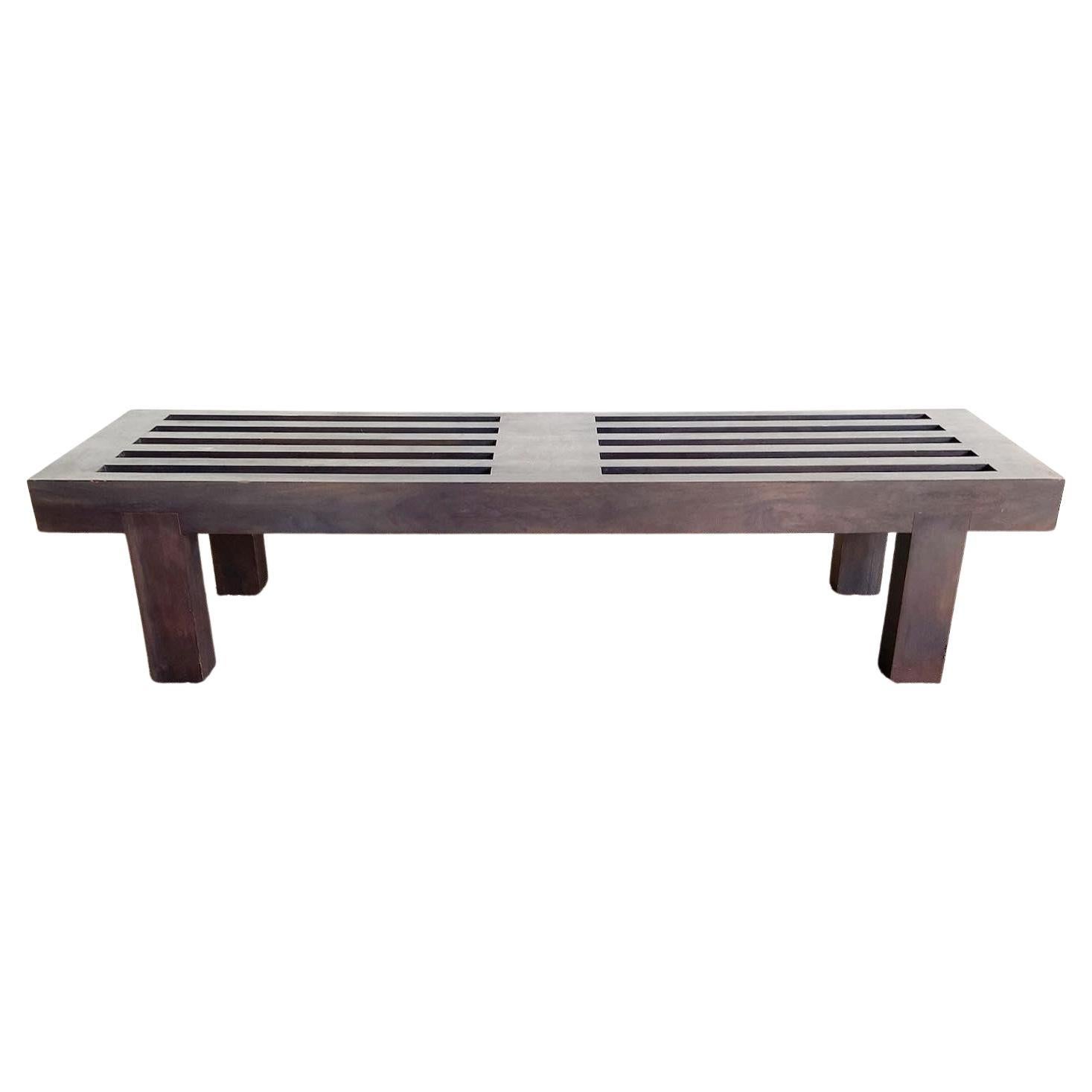 Contemporary Black Wooden Slatted Bench