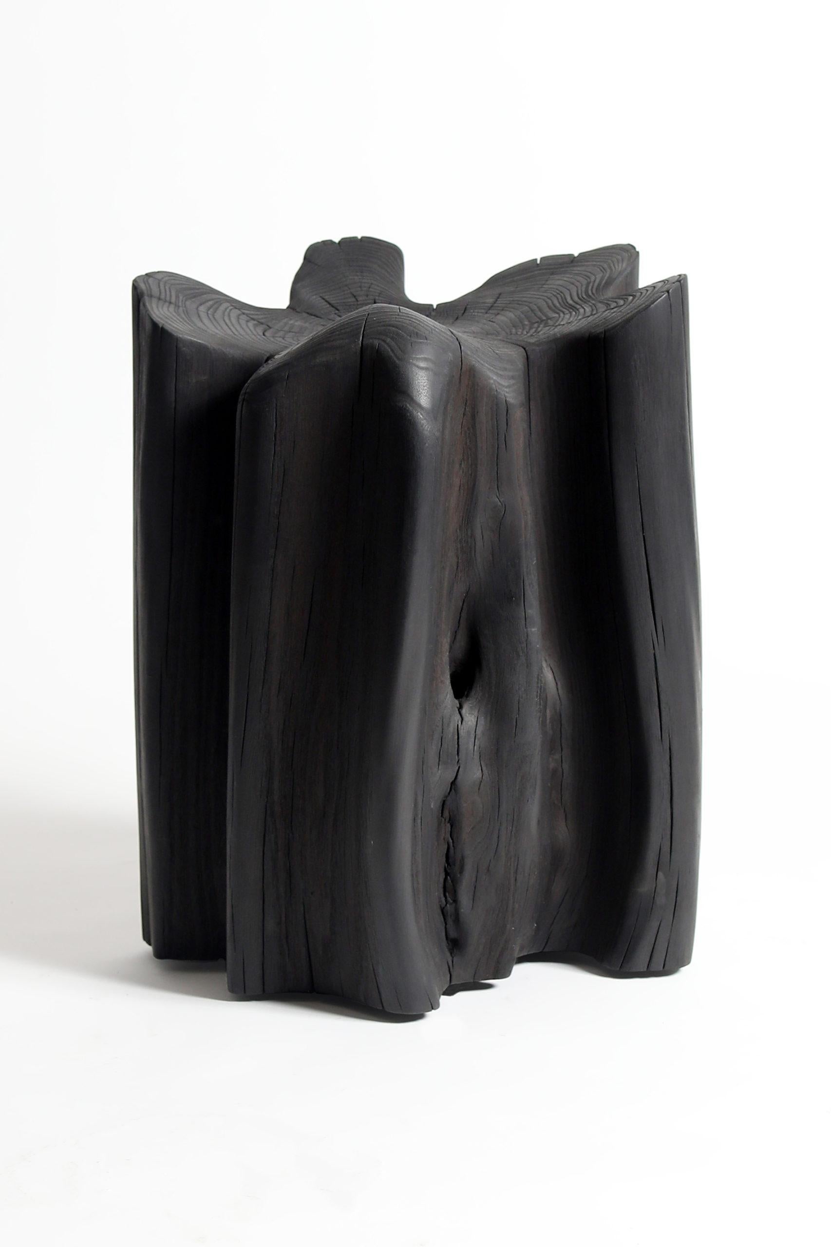 Modern Black Wooden Stool, Burned Chunk by Jesse Sanderson for Wdstck In New Condition For Sale In Warsaw, PL