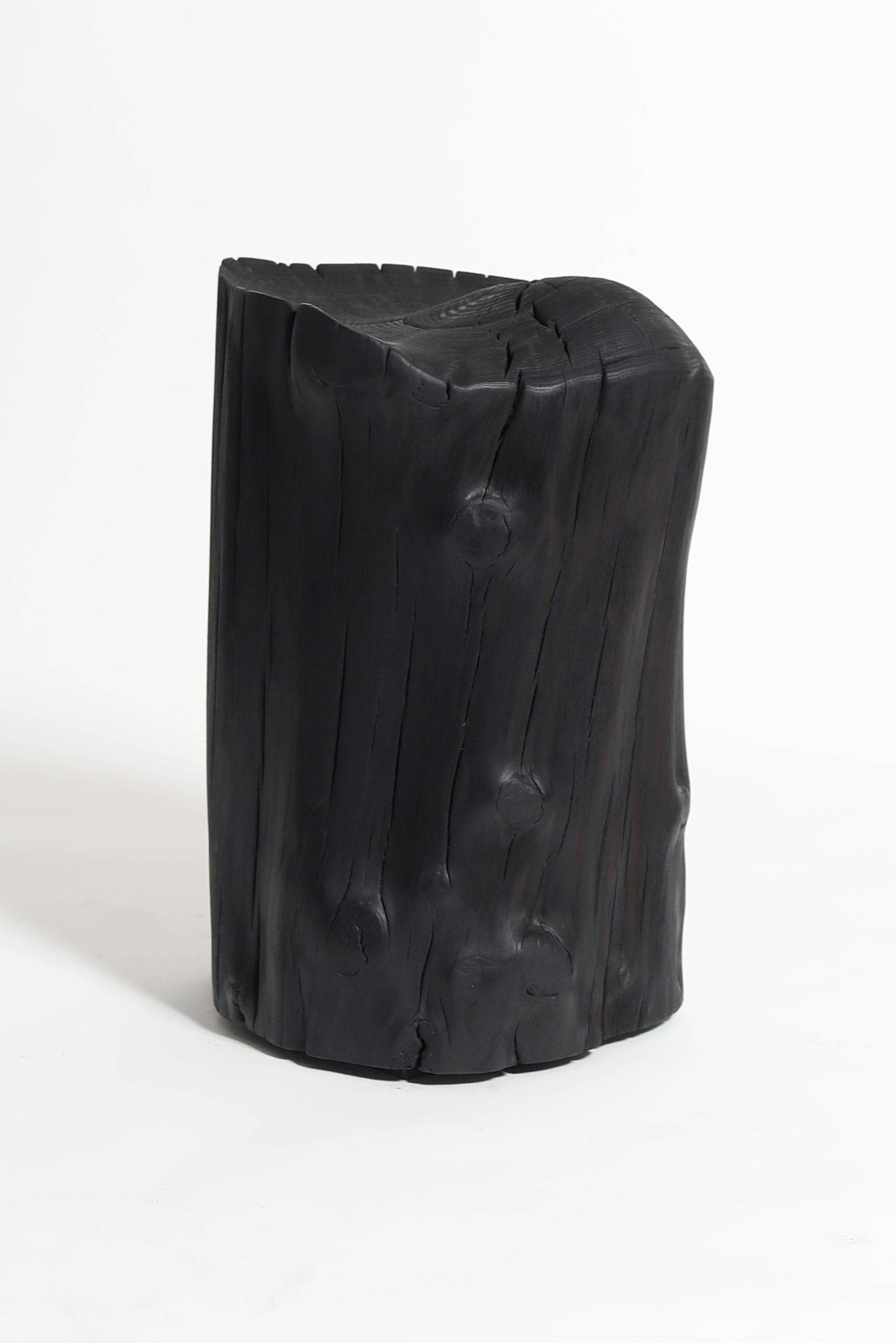 Modern Black Wooden Stool, Burned Chunk by Jesse Sanderson for Wdstck For Sale 1