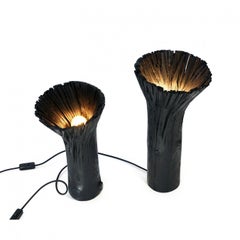 Contemporary Black Wooden Table Lamp, Pressed Wood Light by Johannes Hemann