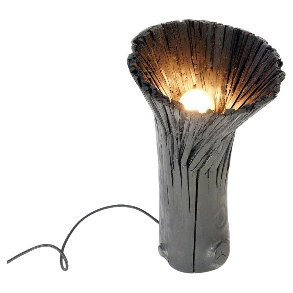 Contemporary Black Wooden Table Lamp, Pressed Wood Light by Johannes Hemann For Sale