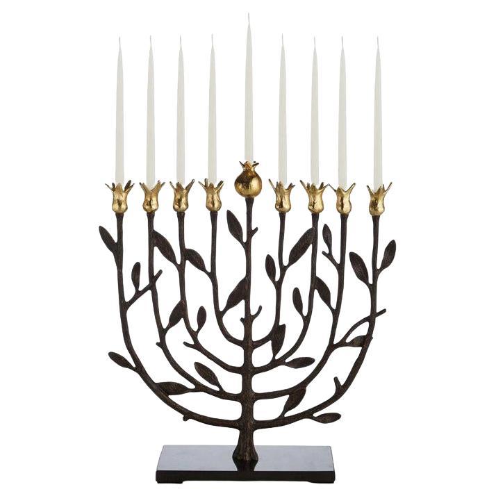 Contemporary Blackened Bronze Pomegranate Menorah For Sale