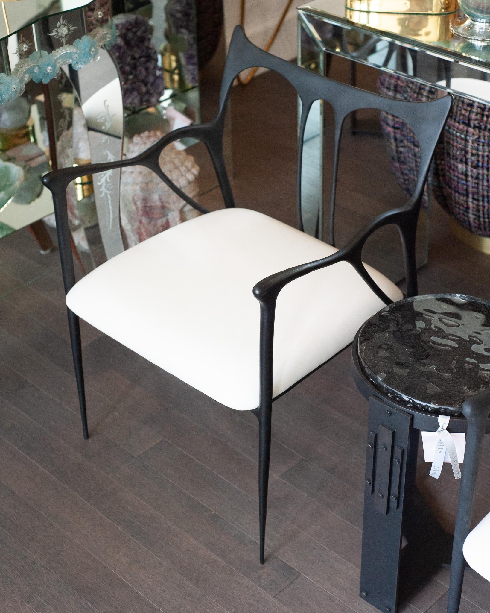 Contemporary Blackened Cast Brass Sculptural Armchair with Calico Seat In New Condition For Sale In Toronto, ON