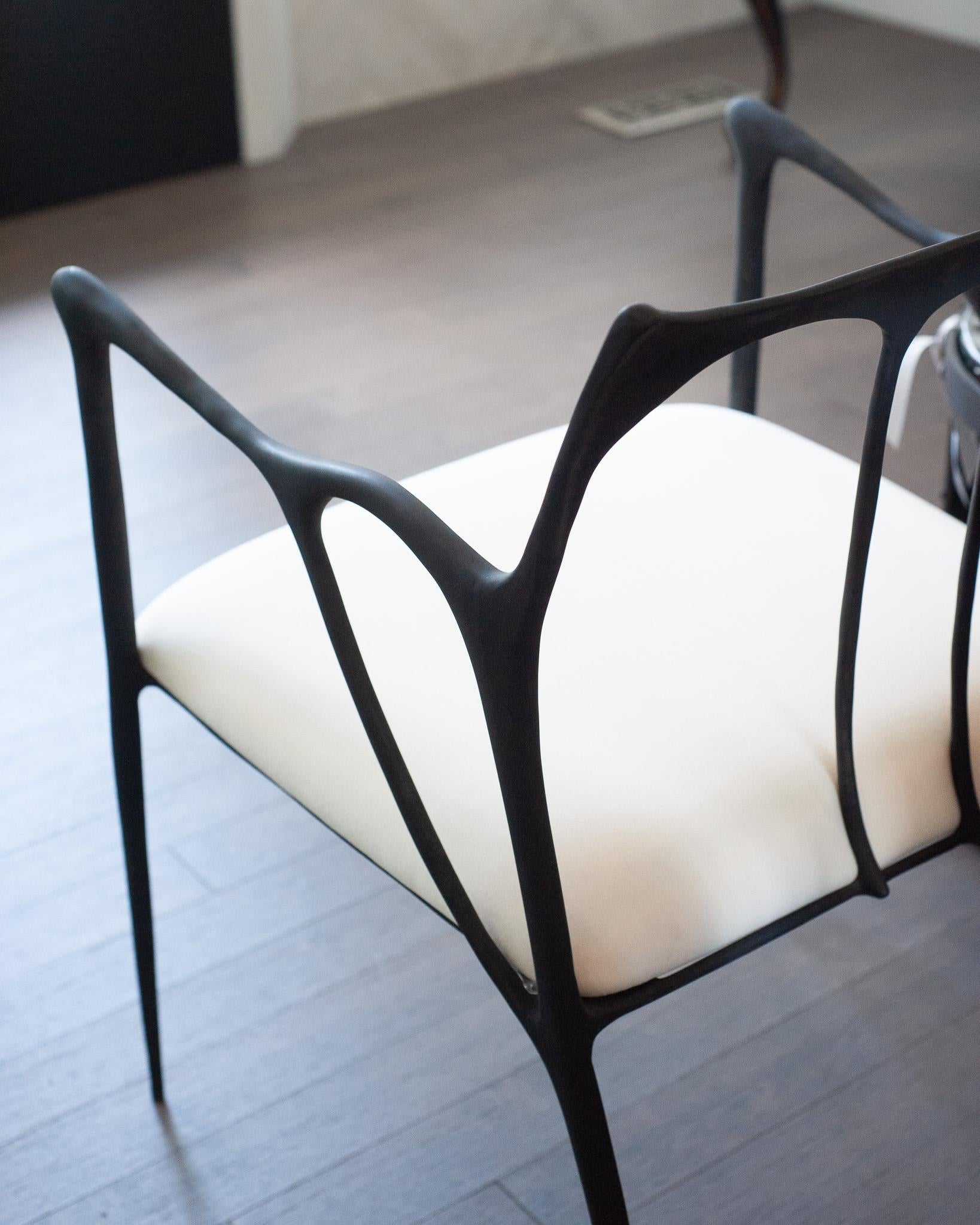 Contemporary Blackened Cast Brass Sculptural Armchair with Calico Seat For Sale 2