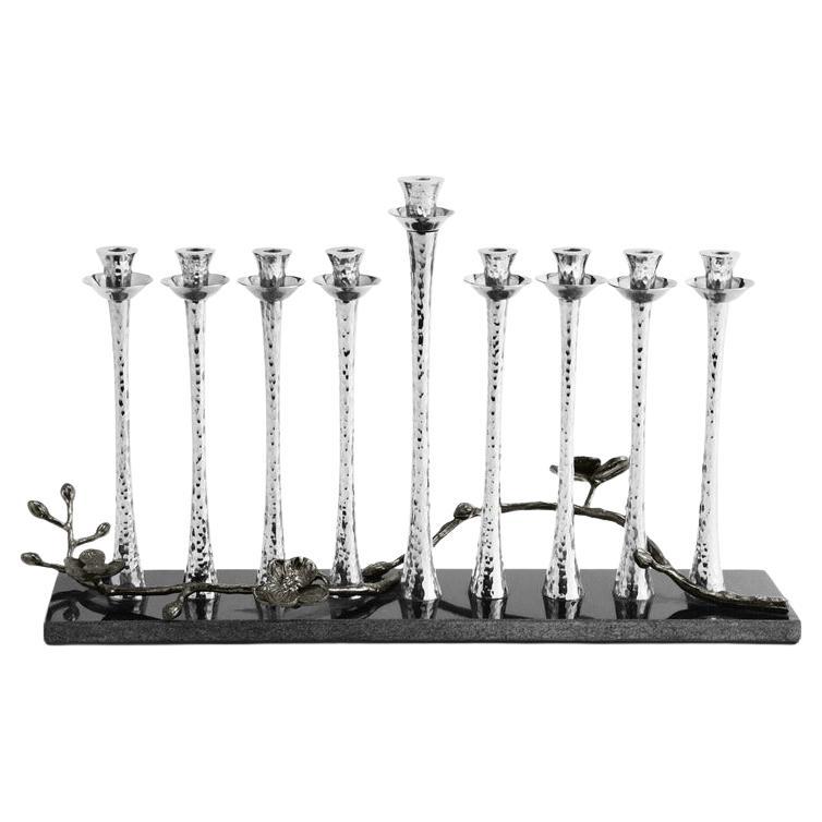 Contemporary Blackened Metal Menorah for Hanukkah For Sale