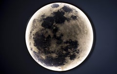 Contemporary Black Steel and Glass Wall-Mounted Moon Light Sconce