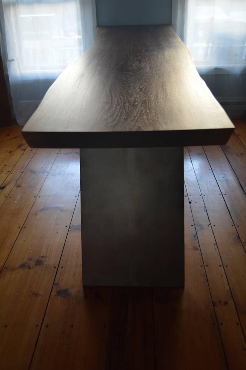 The Large bridge console, an original design offered exclusively by Vermontica, is a contemporary minimalist blackened steel and walnut top console designed and produced in Vermont by Scott Gordon. Perfect for the hospitality industry, the 1/2