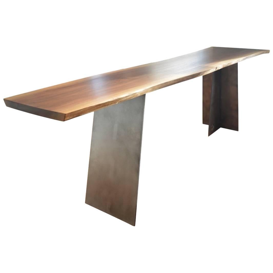 Contemporary Blackened Steel and Walnut Console Table by Scott Gordon