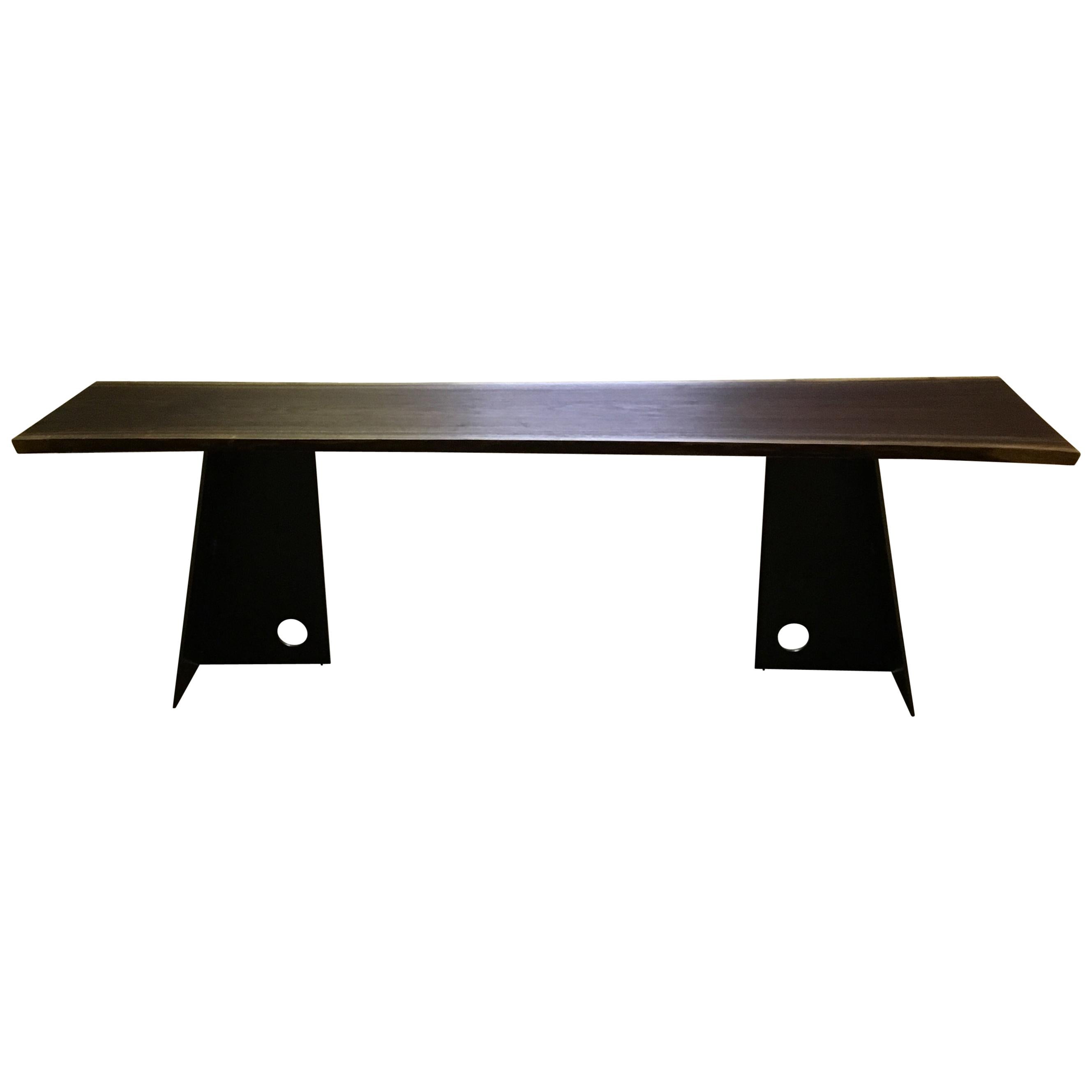 Contemporary Blackened Steel and Walnut Console Table by Scott Gordon