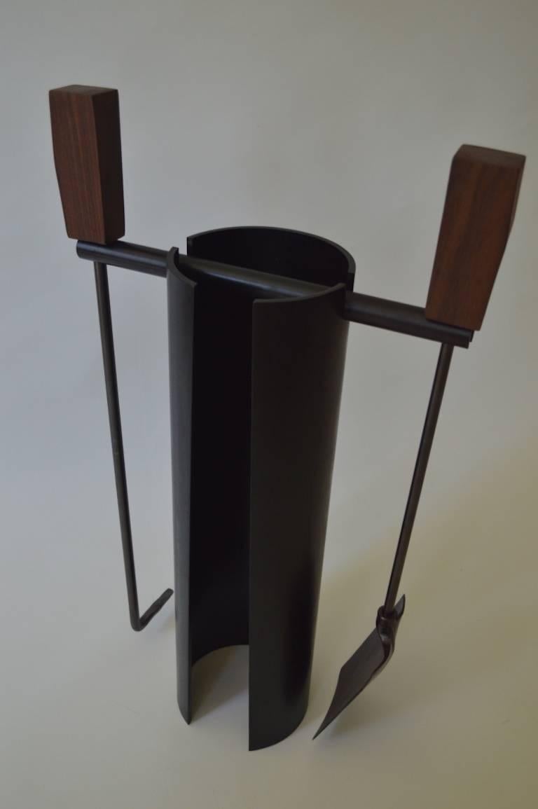 Minimalist Contemporary Blackened Steel Fire Tools Set by Scott Gordon For Sale