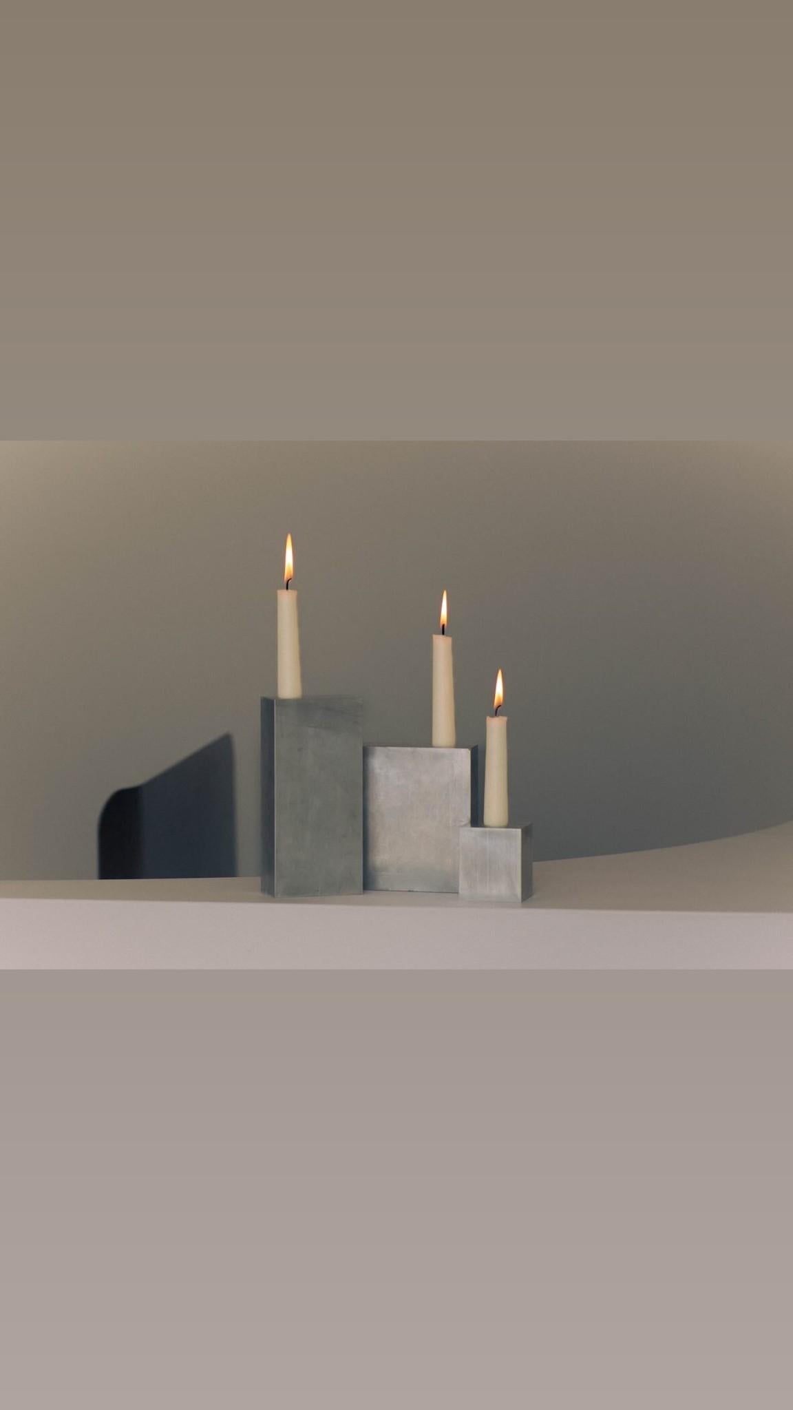 Contemporary Block Form Hinge Matte Aluminum Candelabra by Henry Wilson in vendita 1
