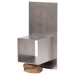 Contemporary Block Form Stainless Steel Chair with Natural Stone by Lee Sisan
