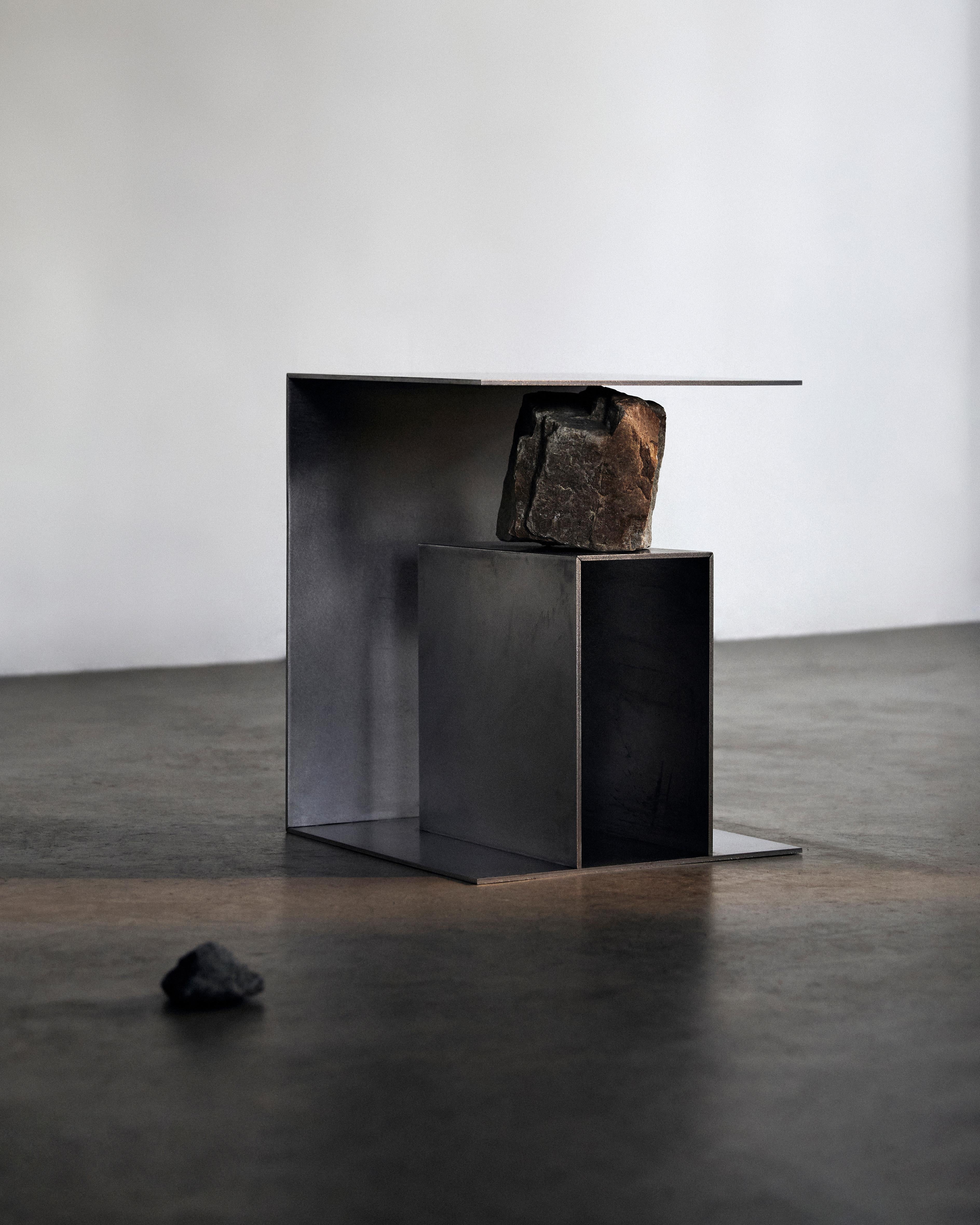 Contemporary Block Form Stainless Steel Stool with Natural Stone by Lee Sisan im Angebot 3