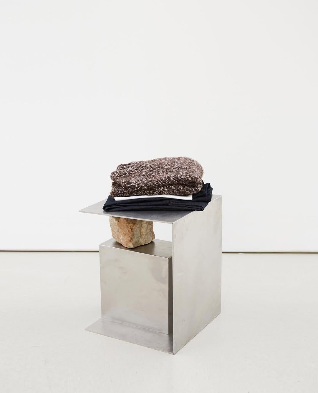 Contemporary Block Form Stainless Steel Stool with Natural Stone by Lee Sisan im Angebot 4