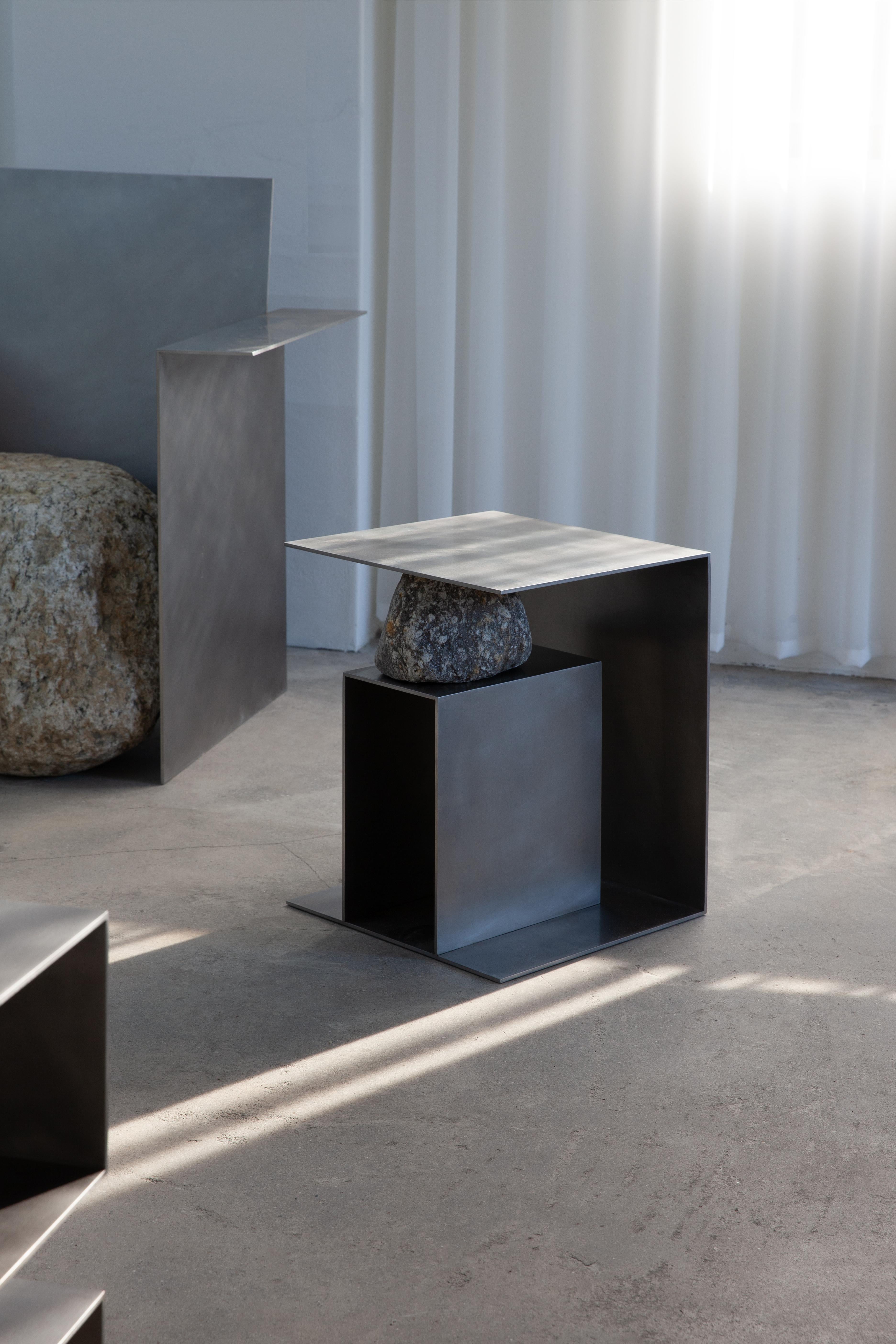 Contemporary Block Form Stainless Steel Stool with Natural Stone by Lee Sisan im Angebot 2